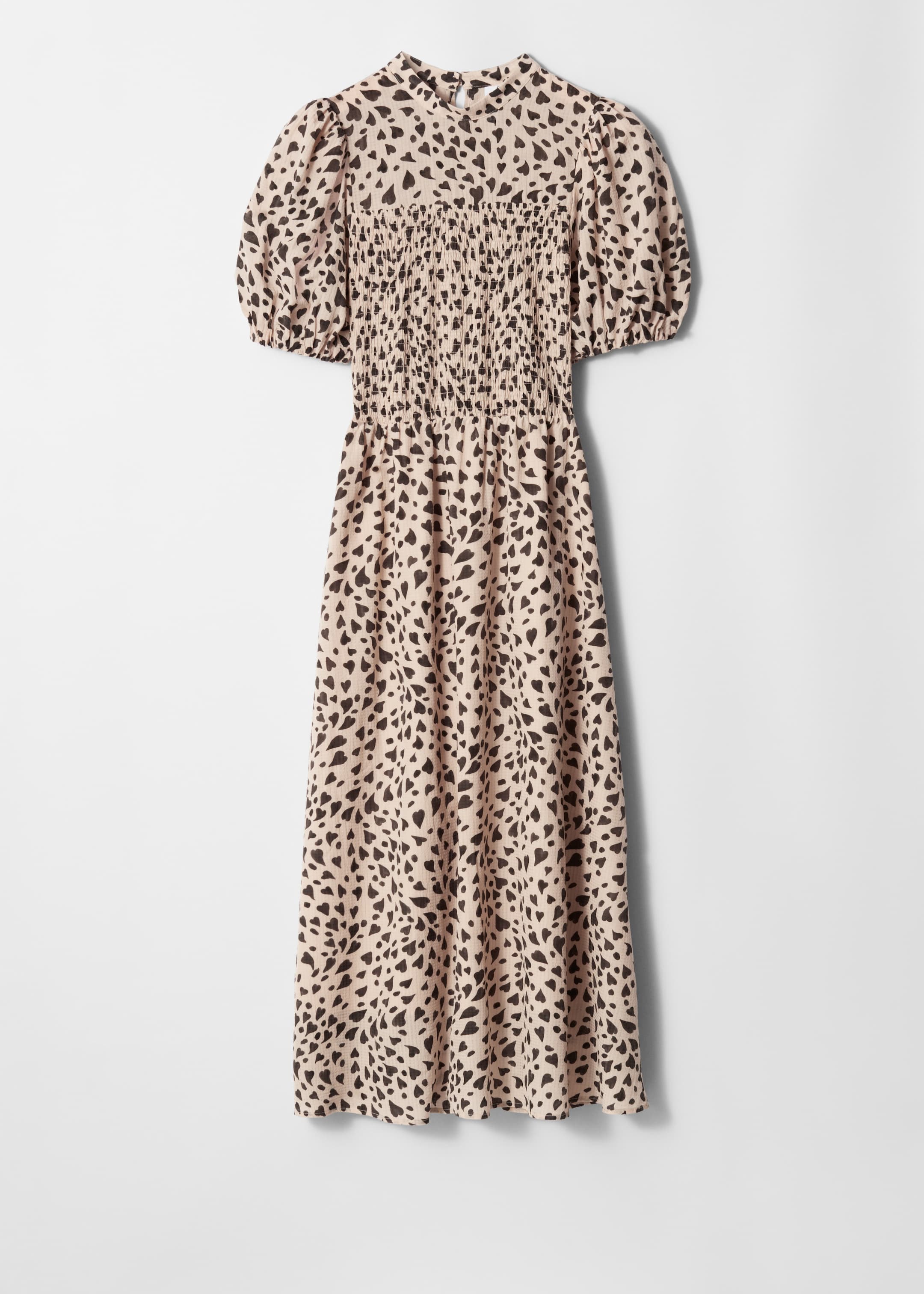 Zobrazit větší obrázek: Smockované midi šaty s nabíranými rukávy - Beige Heart Print - ŽENY | H&M CZ 1