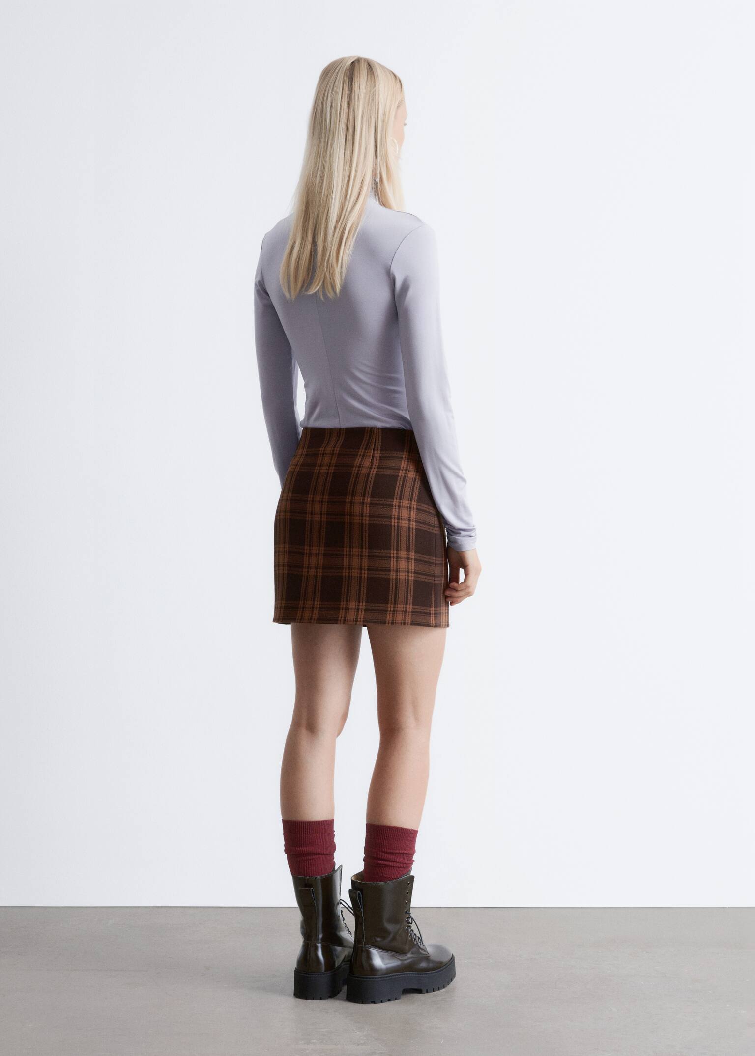 Checked Mini Skirt - Brown Checked - 4