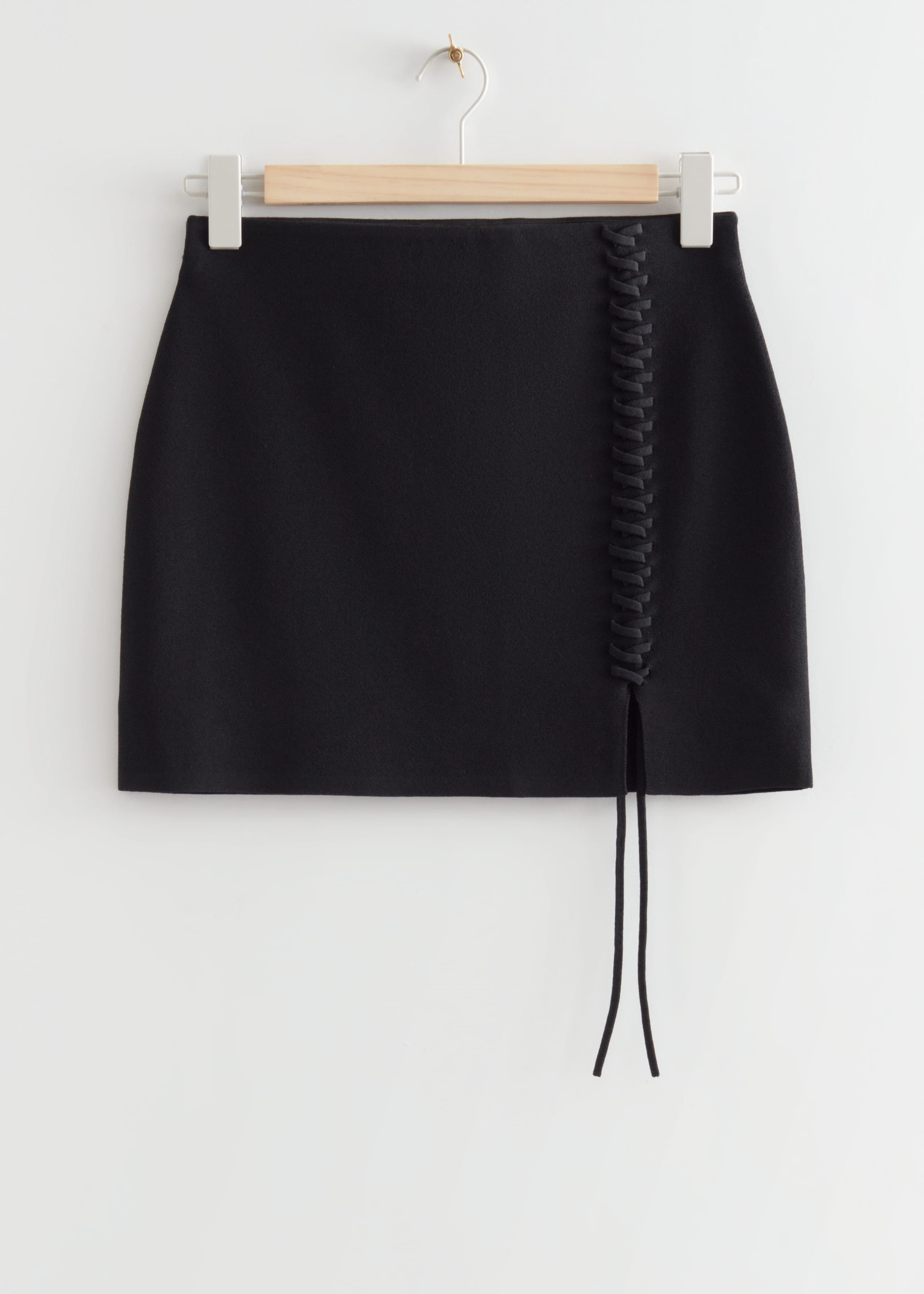 Knitted Lace-Up Mini Skirt - Black - Still Life