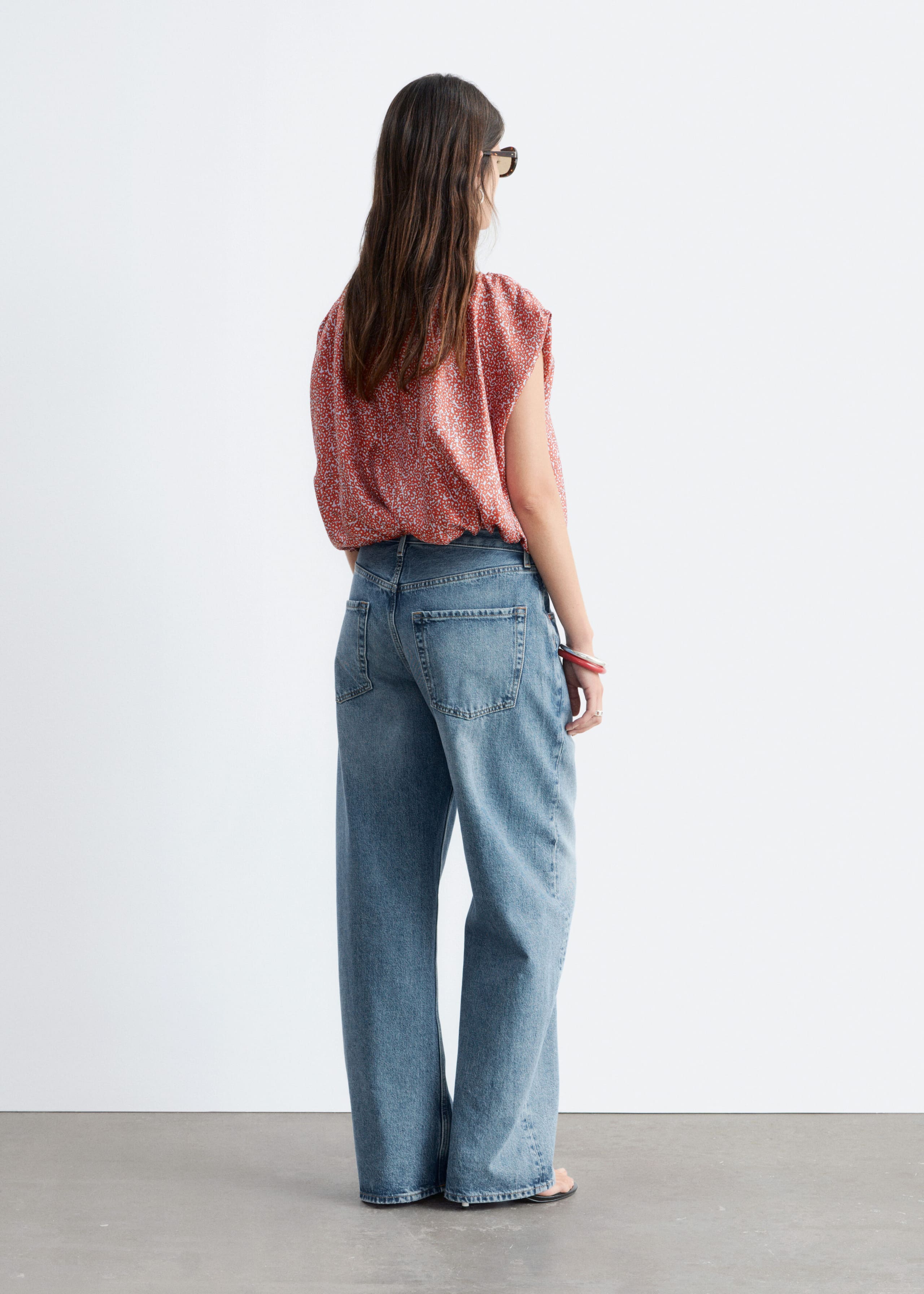 Printed Drawstring Silk Top - Muted Red/Florals - Lookbook