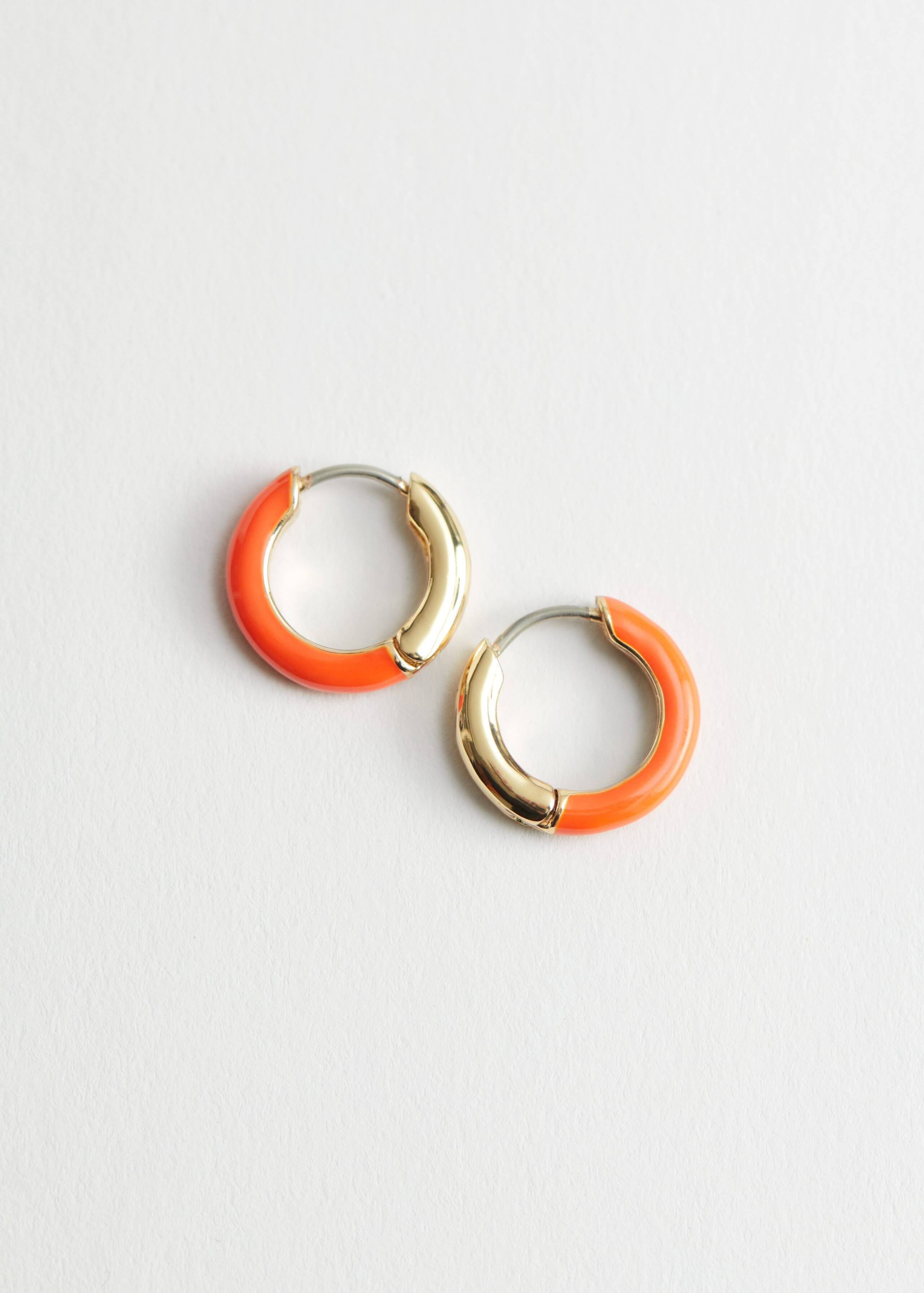 Two-Tone Mini Hoop Earrings - Gold/Orange - Still Life