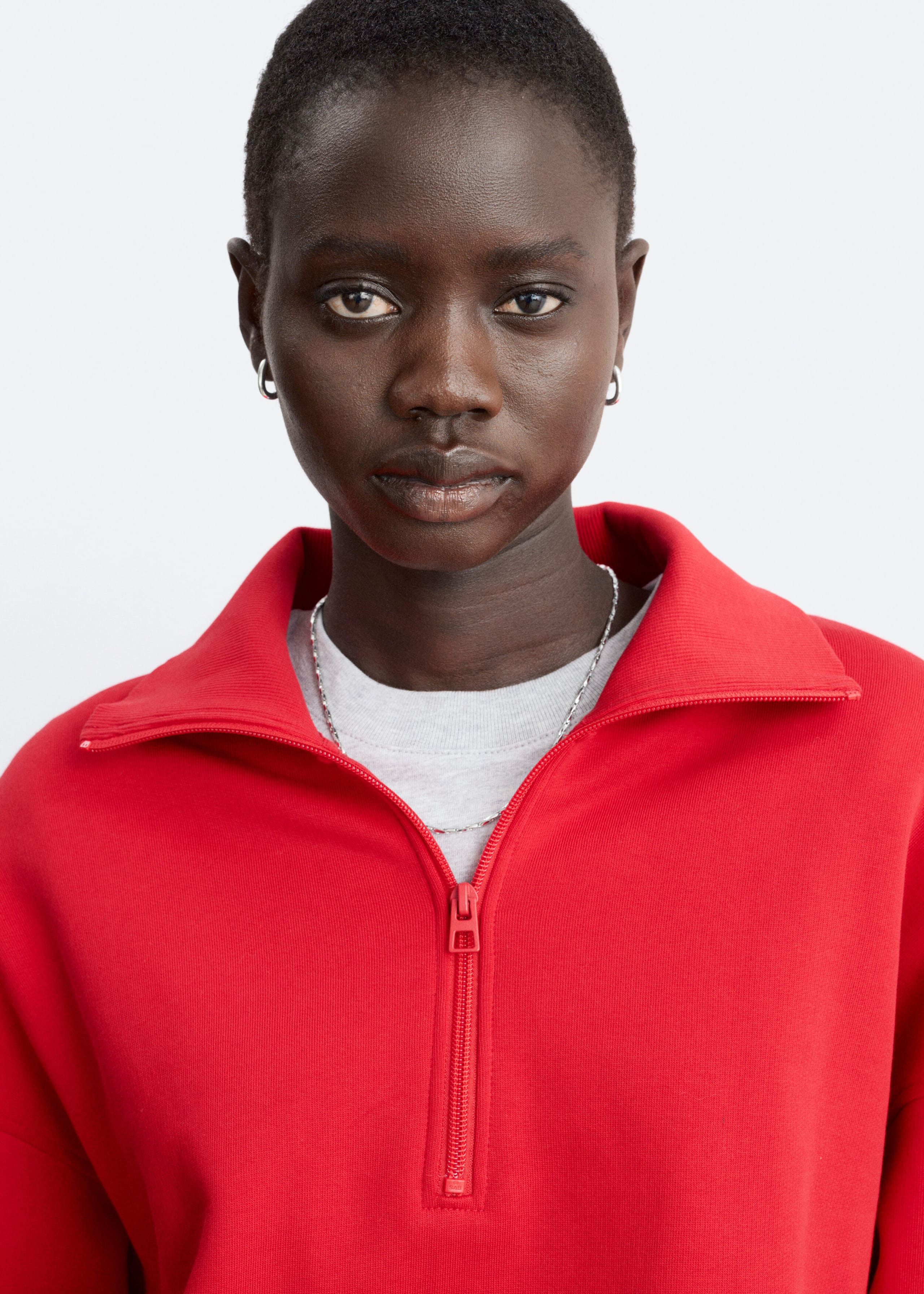 Baumwoll-Sweatshirt mit kurzem Reißverschluss - Rot - Stillleben