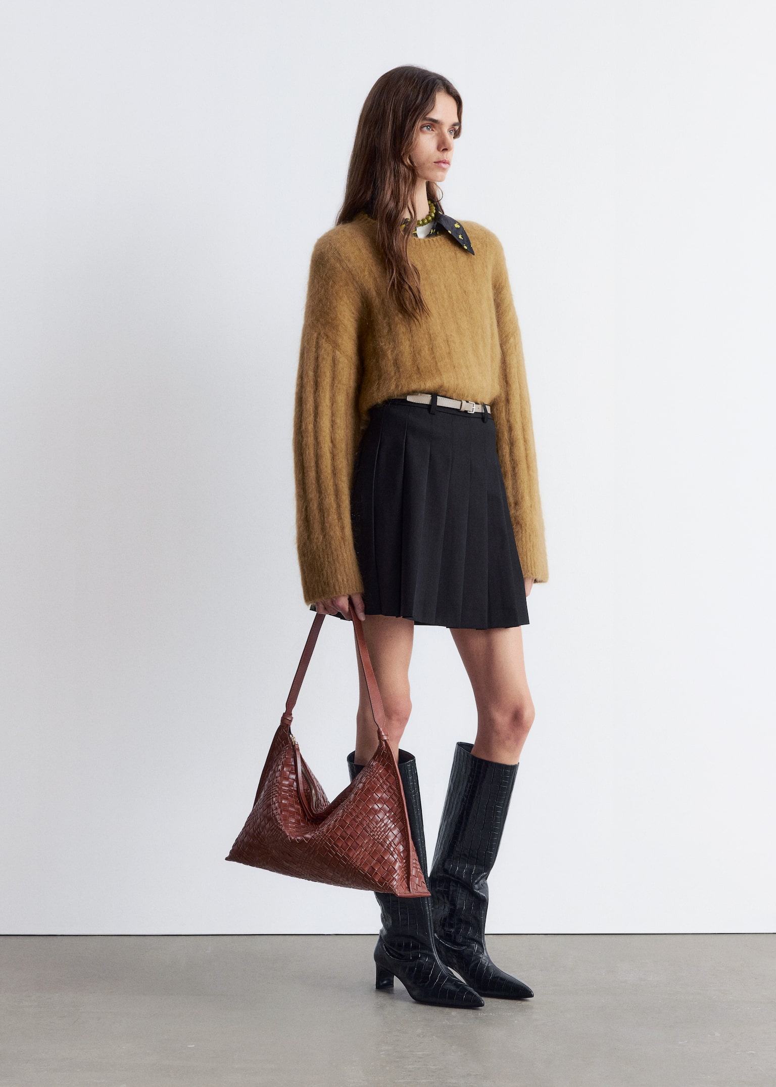 Pleated Mini Skirt - Black/Dark Grey - 6