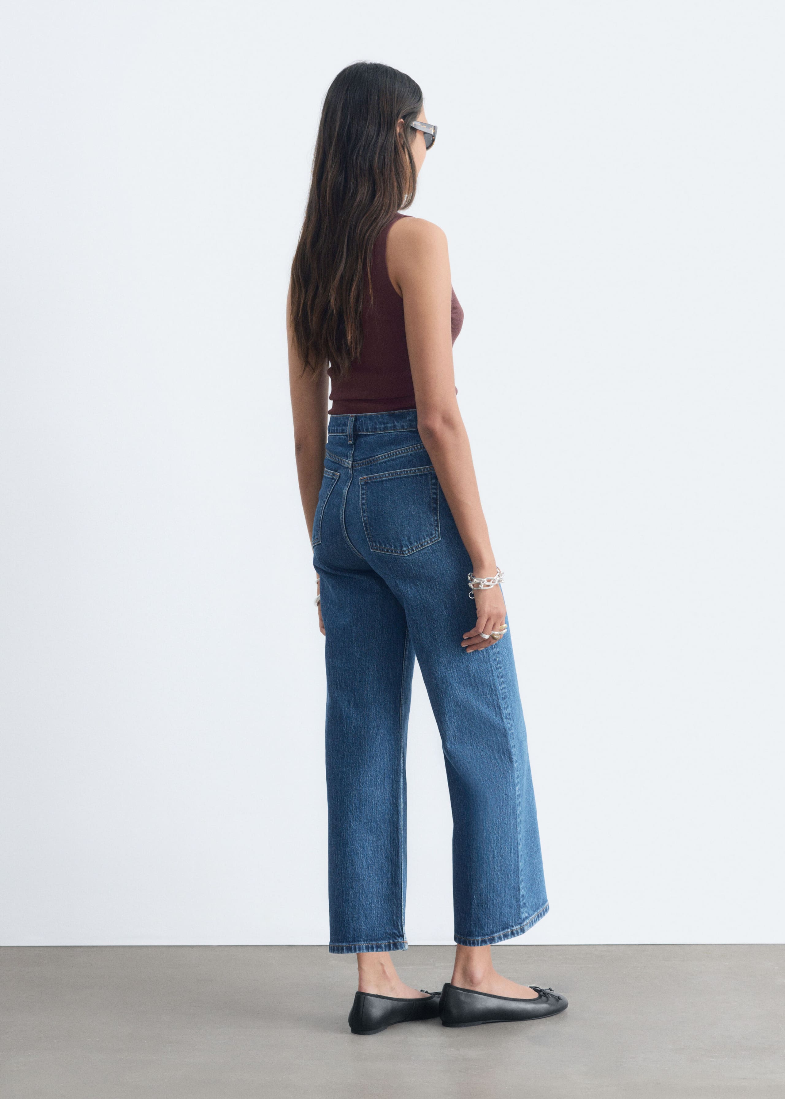 Croppade jeans med vida ben – Mellanblå – lookbook