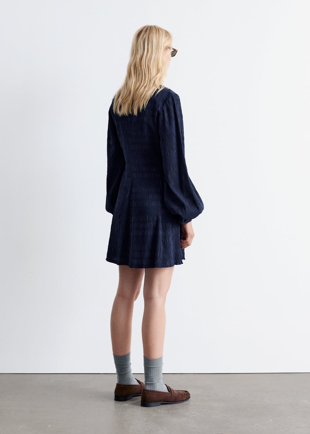 Image of Smocked Balloon-Sleeve Mini Dress
