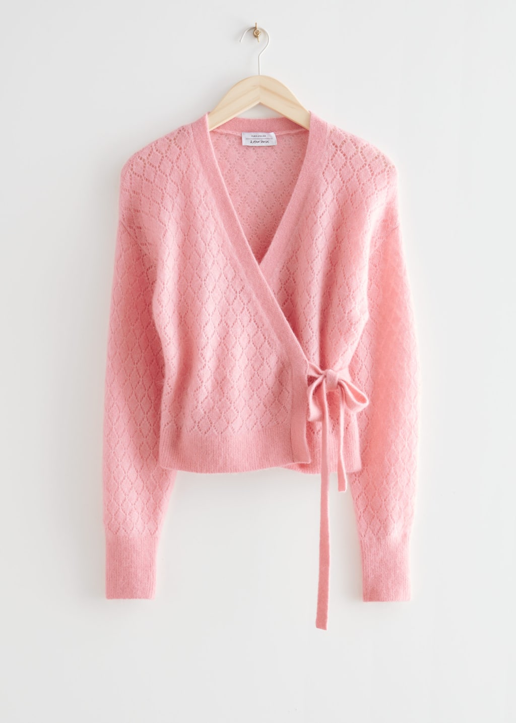 Pointelle Knit Wrap Cardigan - Pink - Still Life