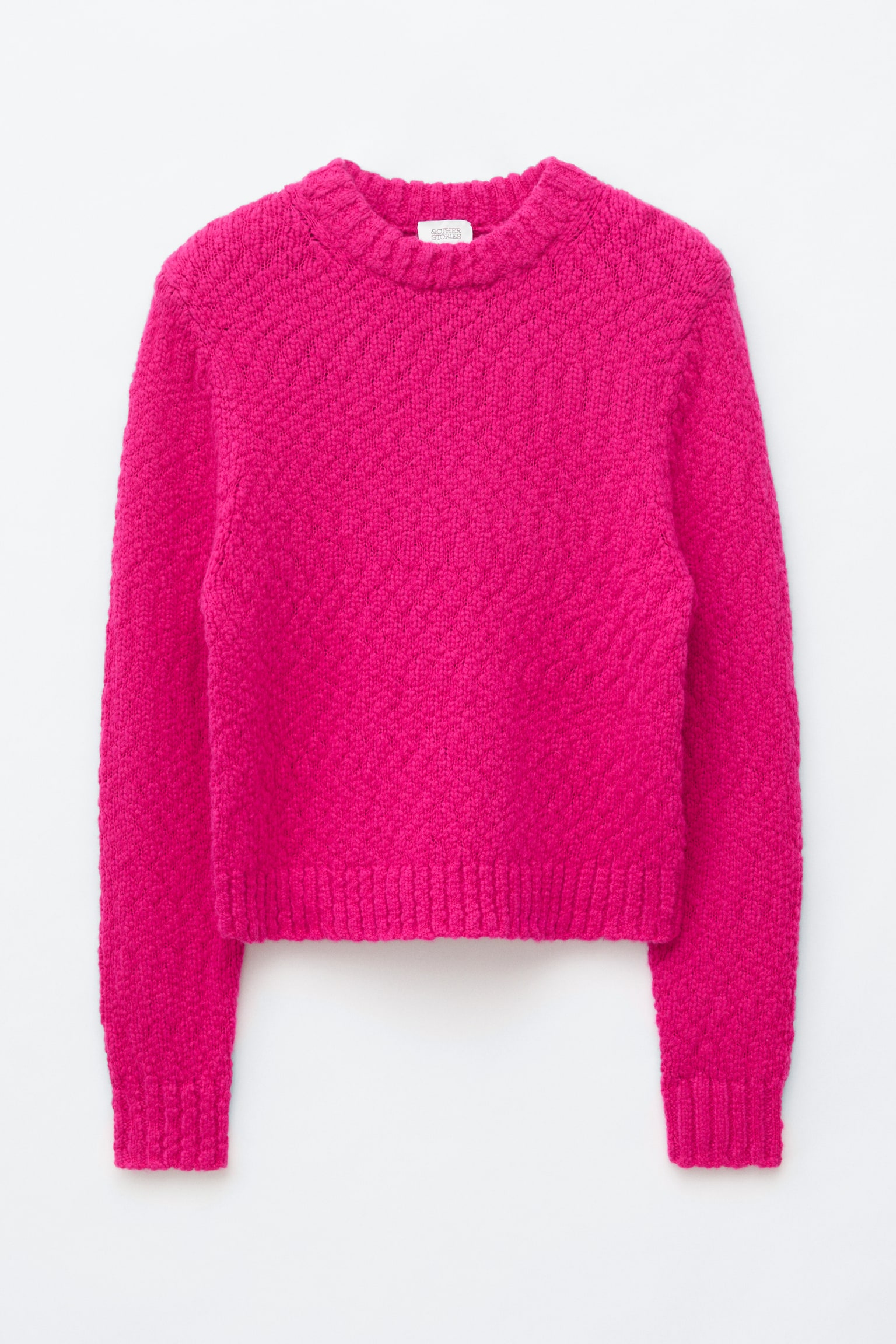Pull en mélange bouclé de coton et de laine - Dark pink/Bleu foncé/Écru