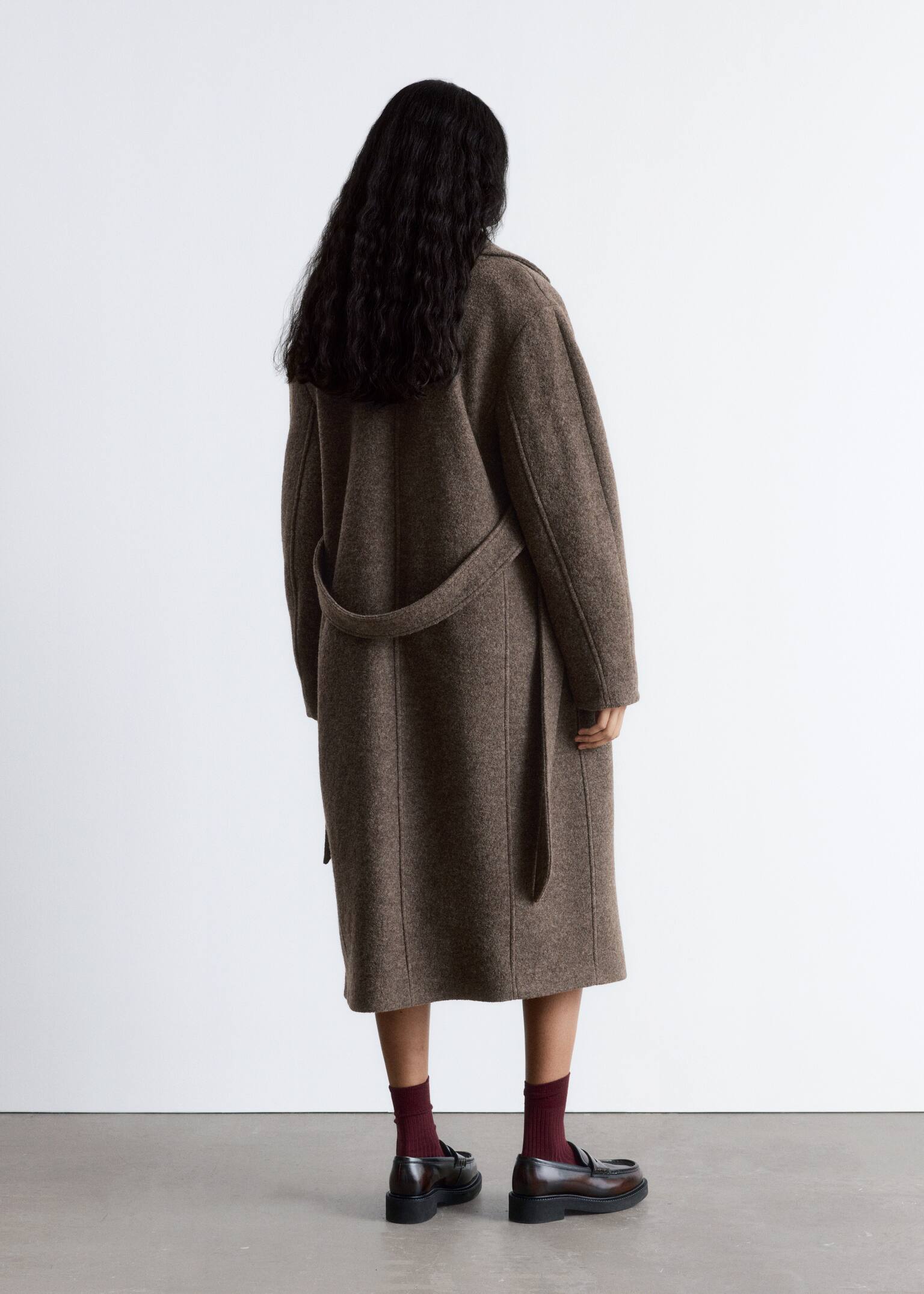 Voluminous Belted Wool Coat - Dark Mole Melange/Black/Navy/Beige - 8