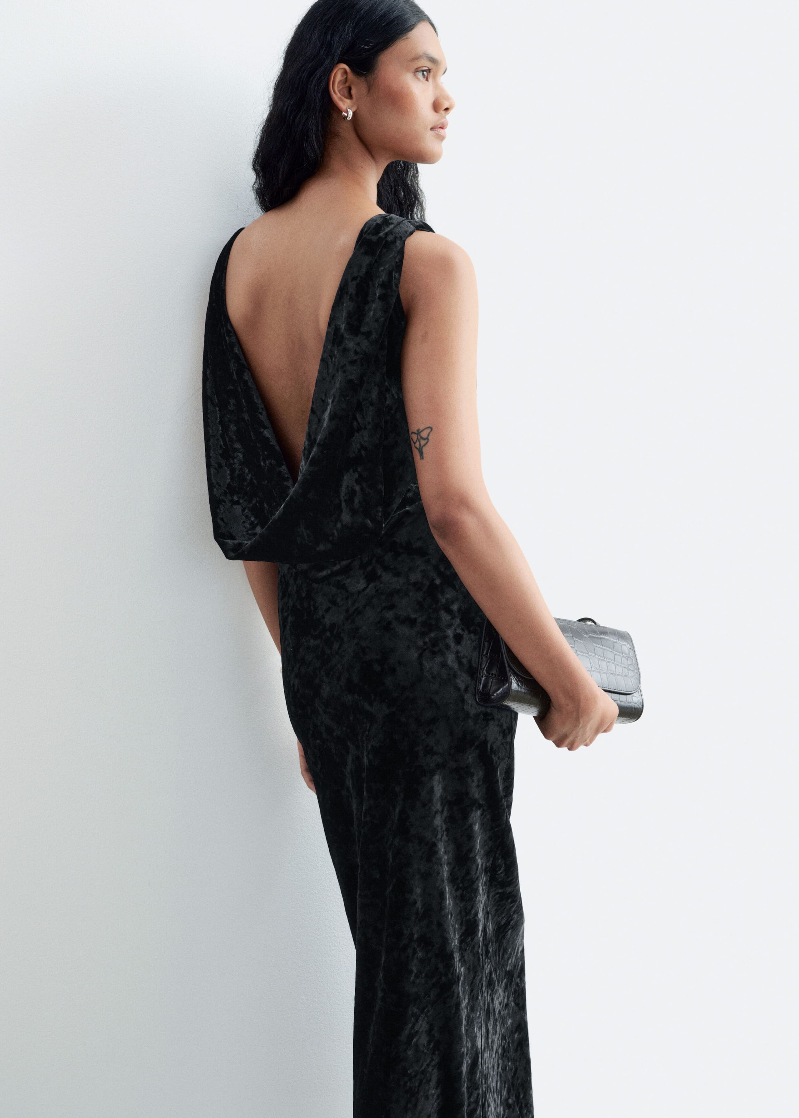 Bias-Cut Velvet Dress Black