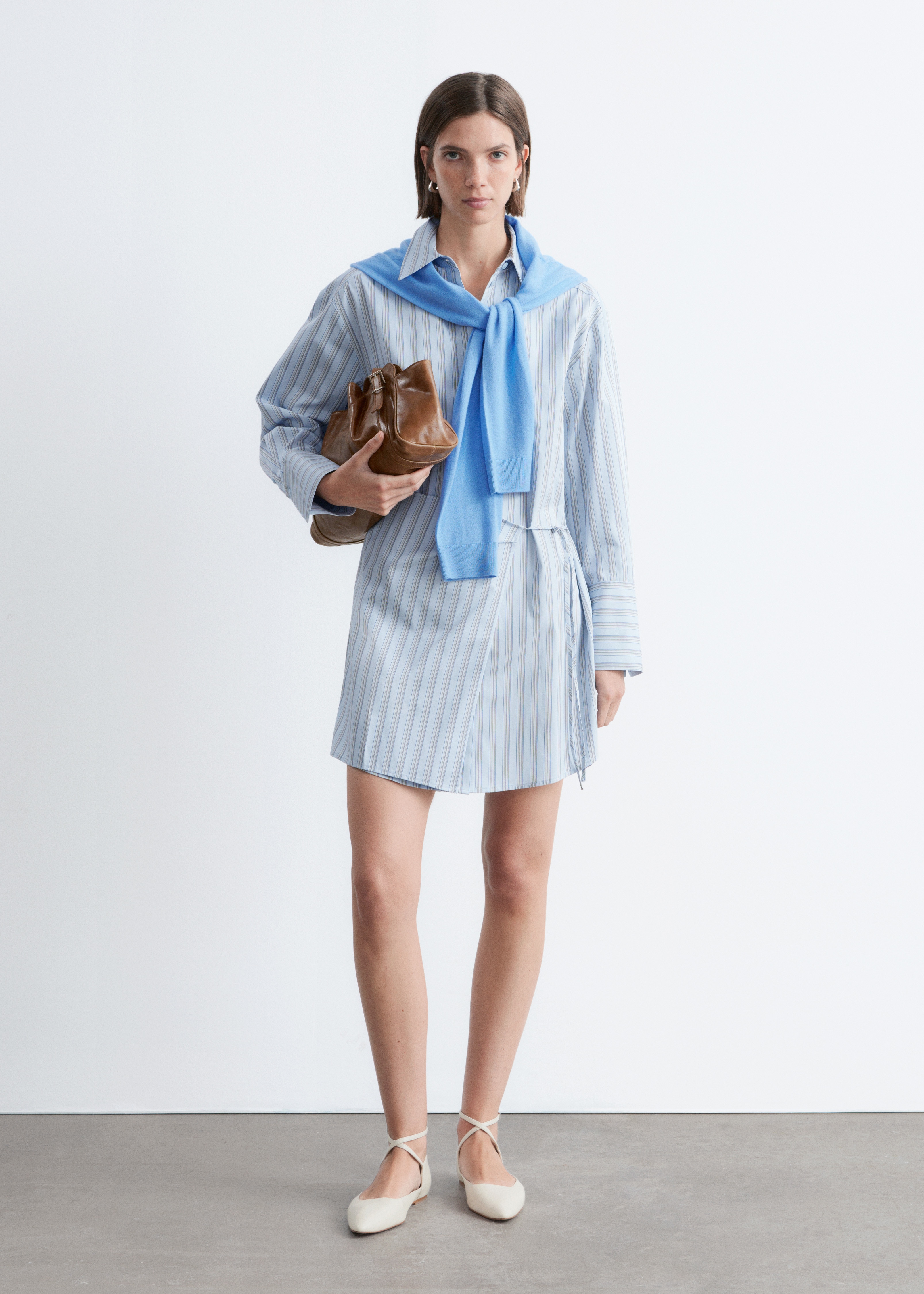 Omslagsskjorte med minikjole - Blå pinstriper/Grå pinstriper