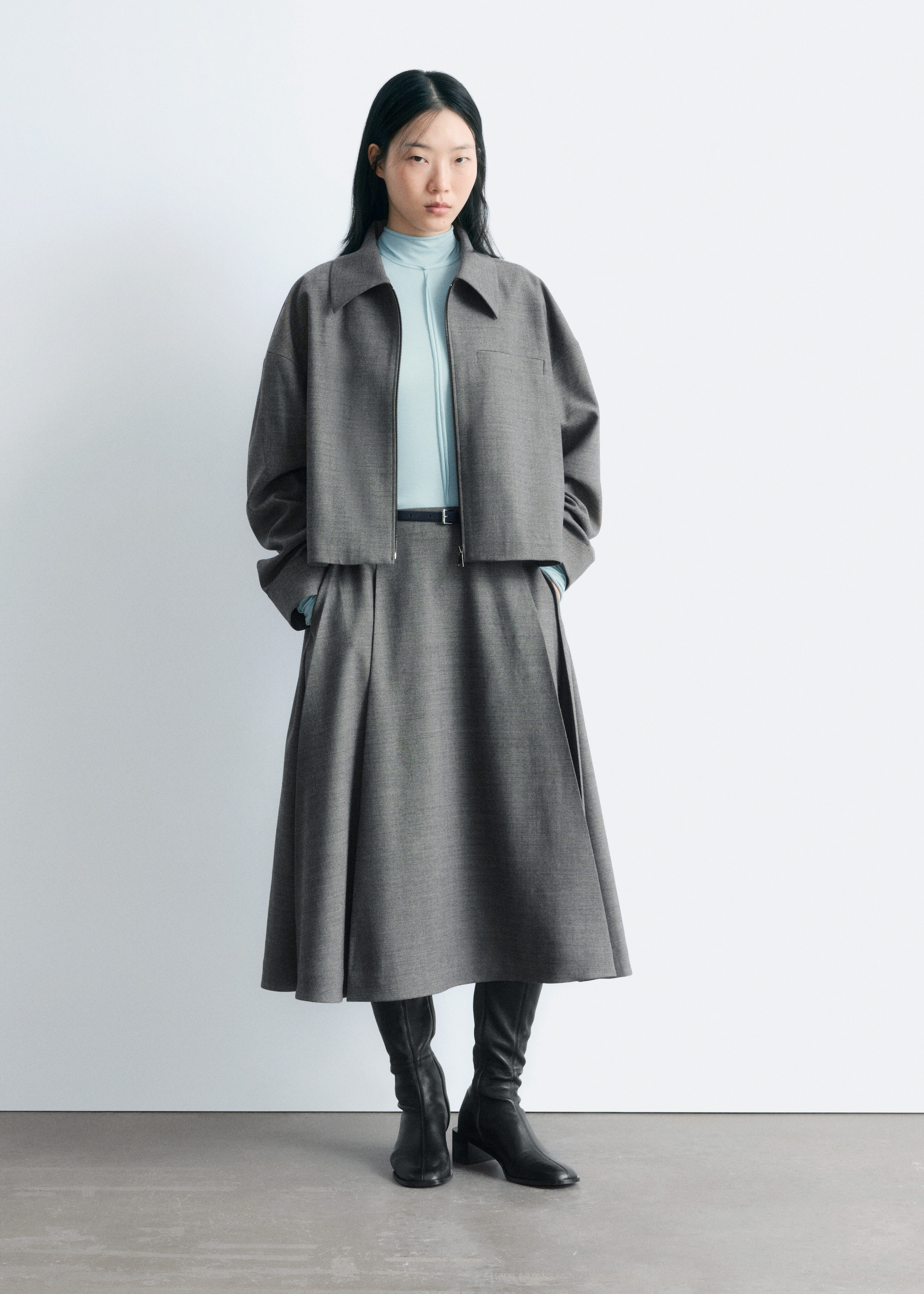 Pleated Wool Midi Skirt - Dark Grey - & Other Stories US