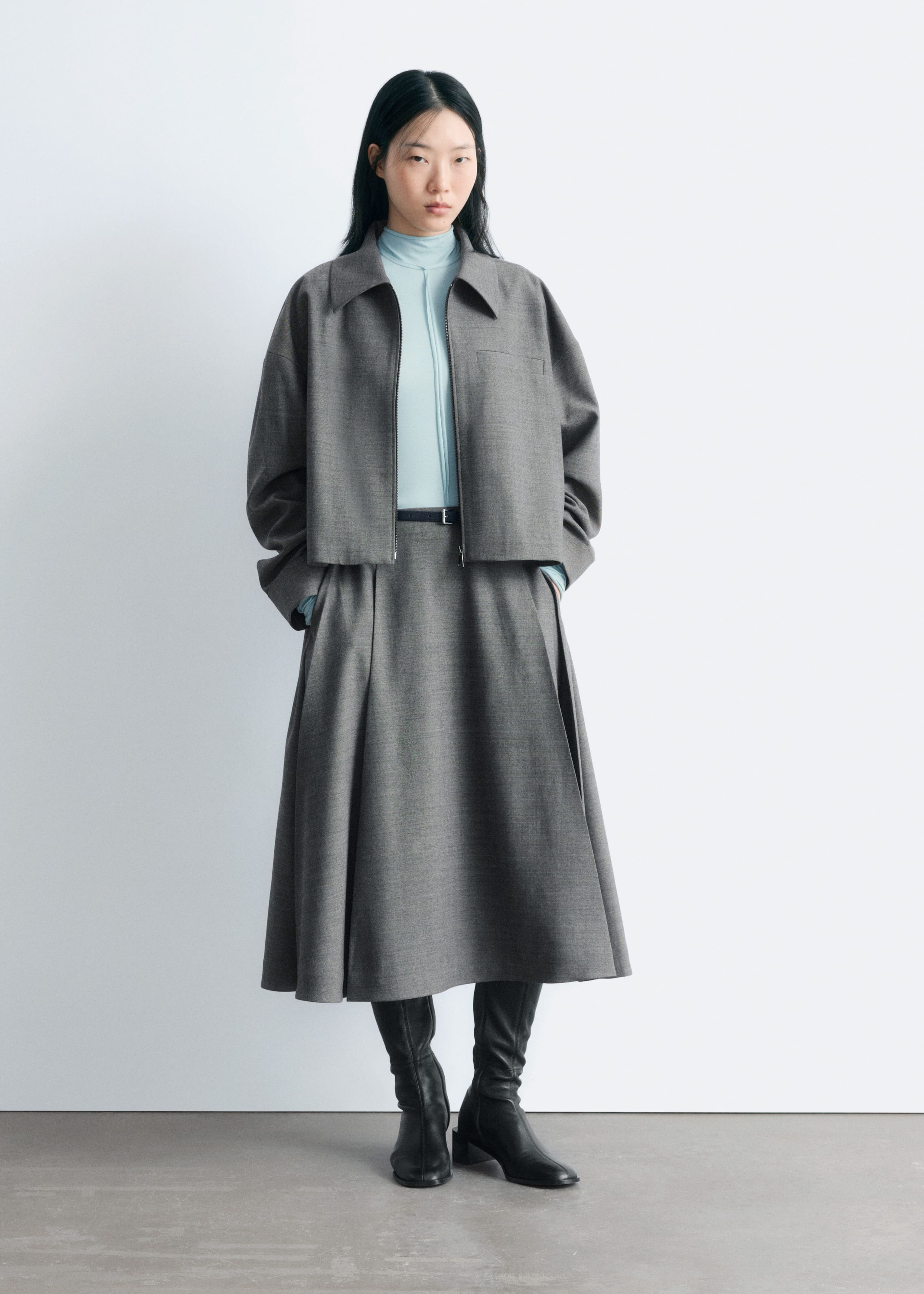 Image of Pleated Wool Midi Skirt