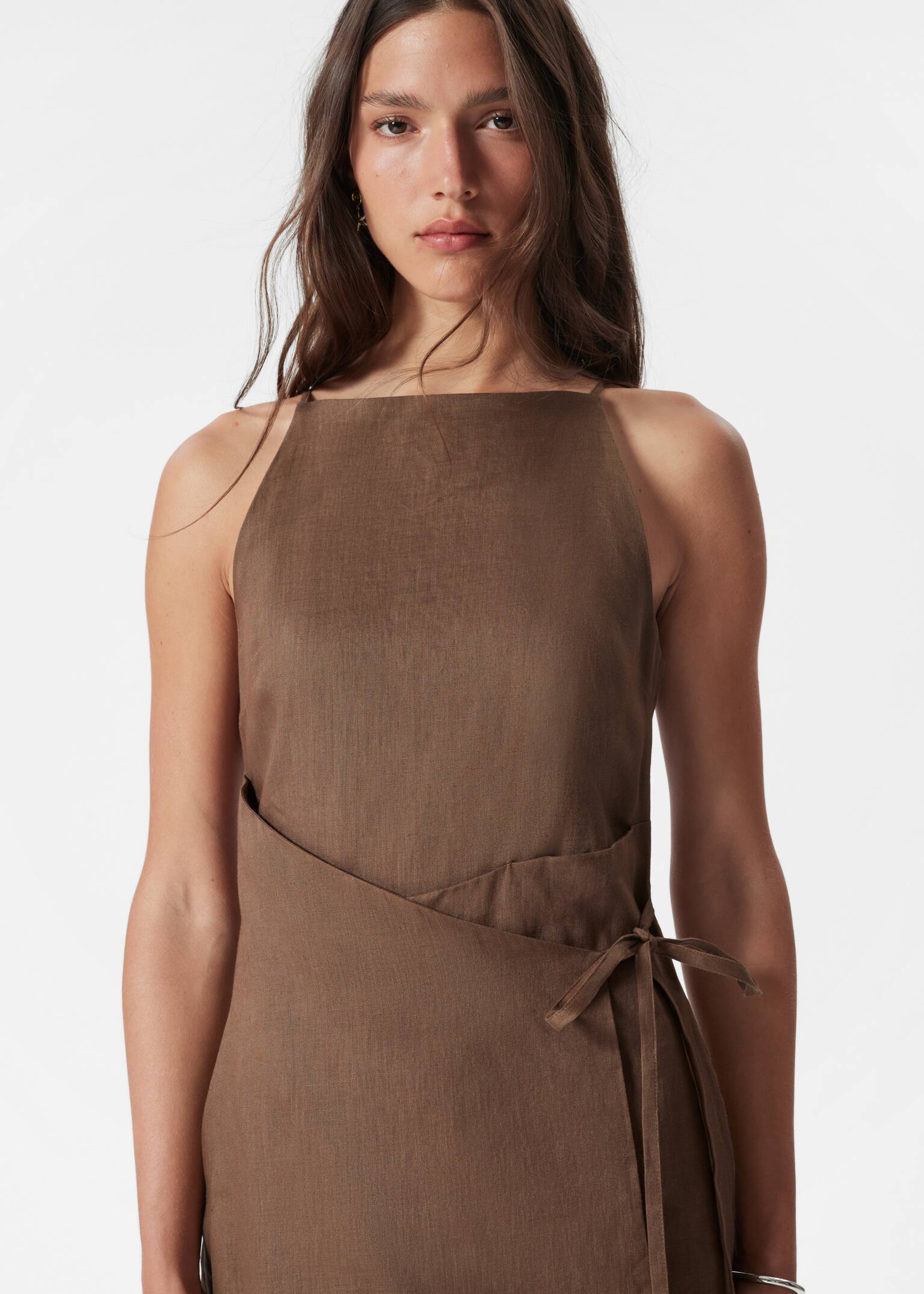 lněné minišaty - Hnědá/Žlutá - 3