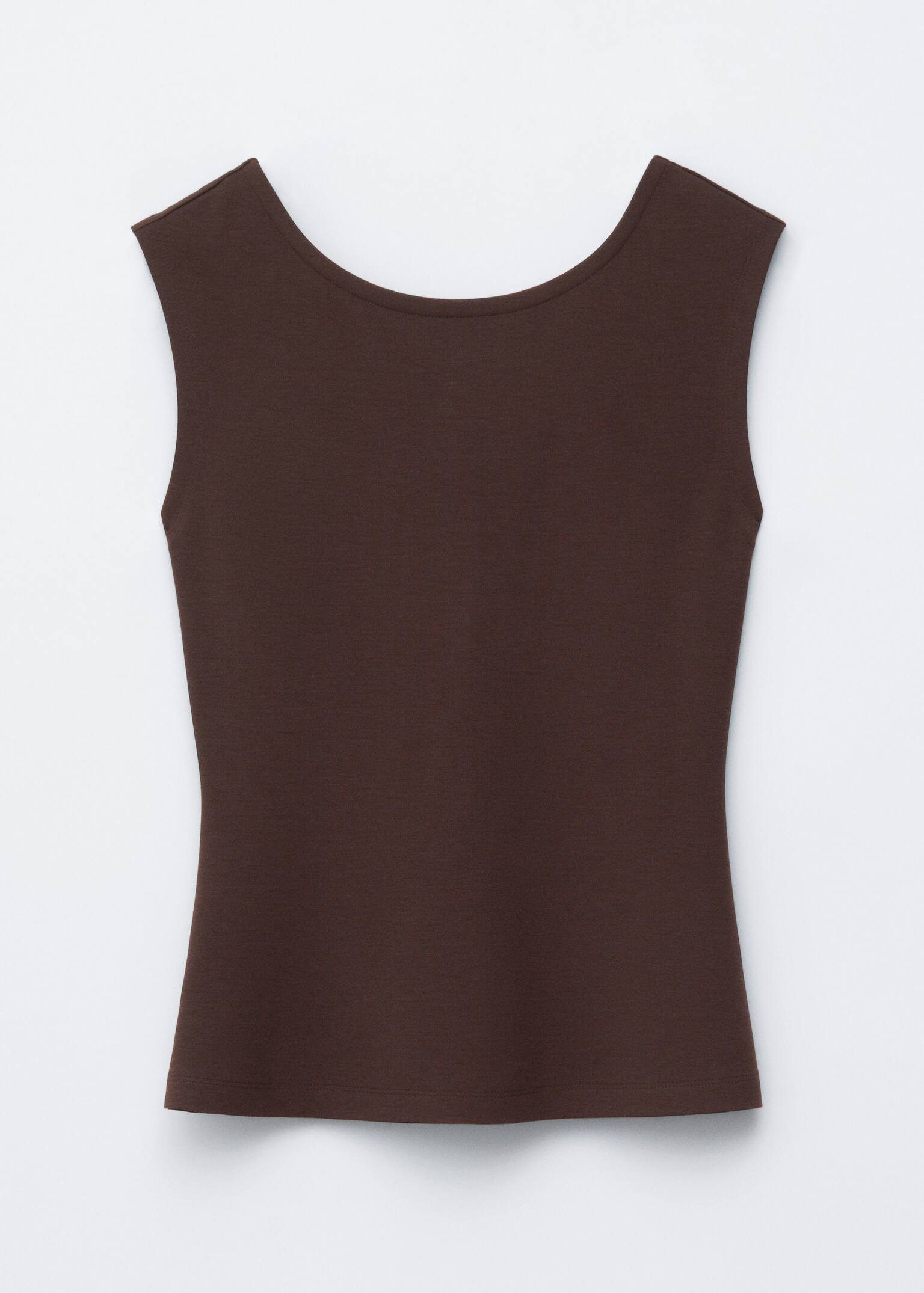 Haut à décolleté en V au dos - Marron foncé/Blanc - 2