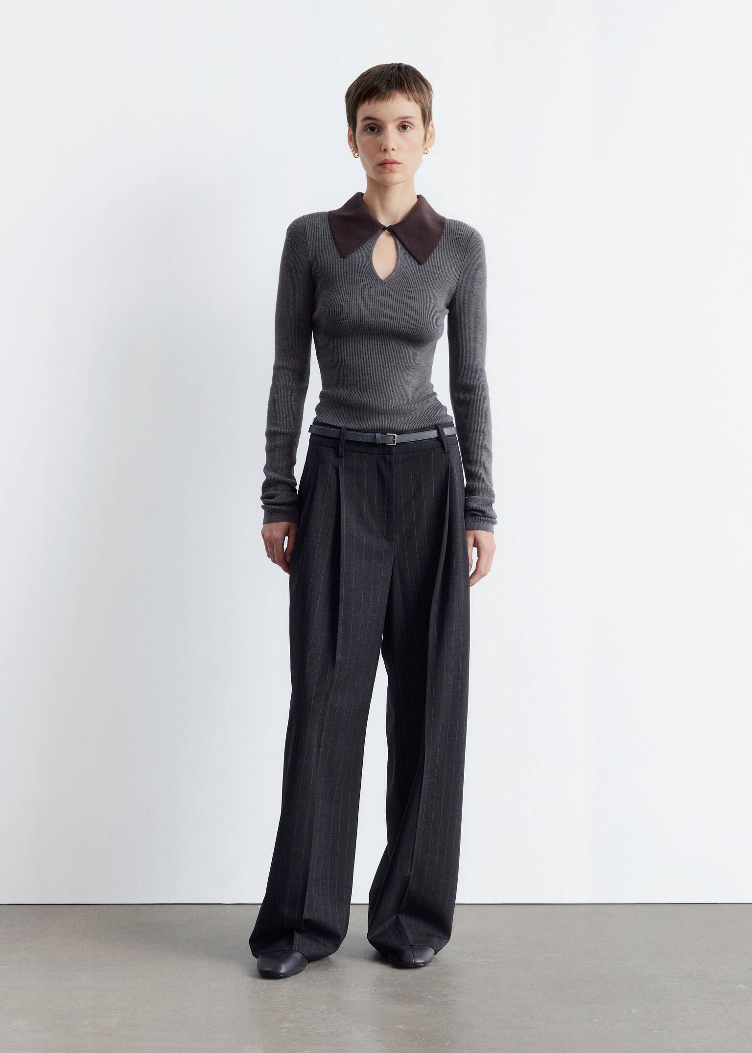 Tailored Wool Trousers - Ciemnoszary/Paski