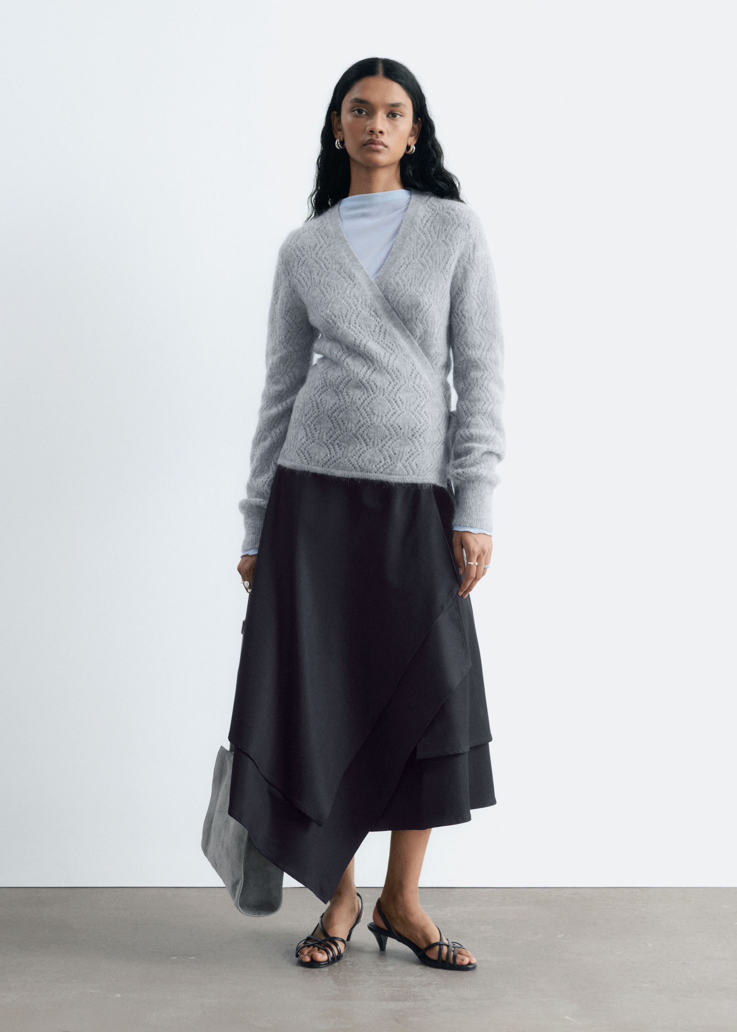 Mohair-Blend Pointelle Cardigan – Grå – lookbook