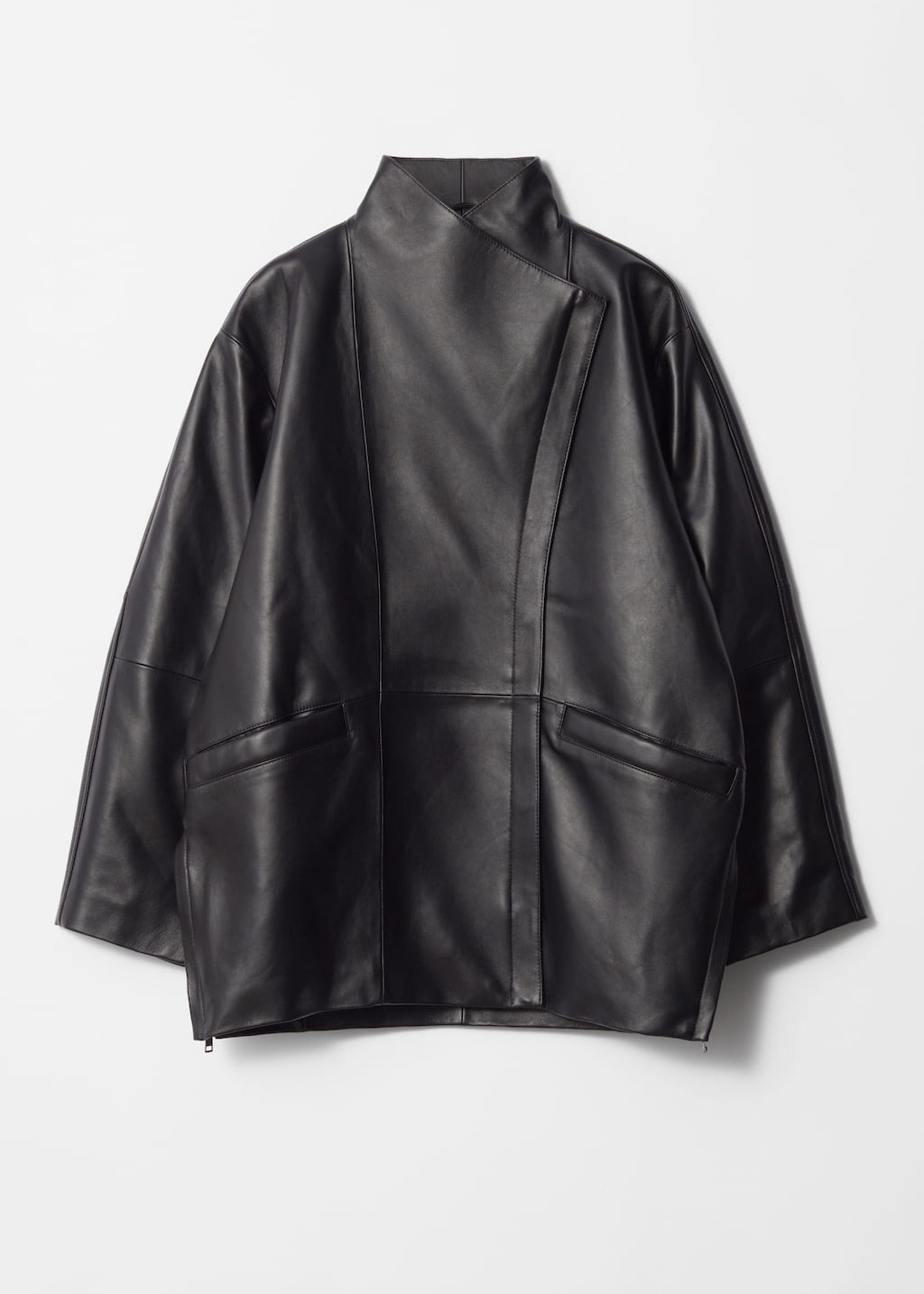 Oversized Cocoon Leather Jacket - Black - Still Life