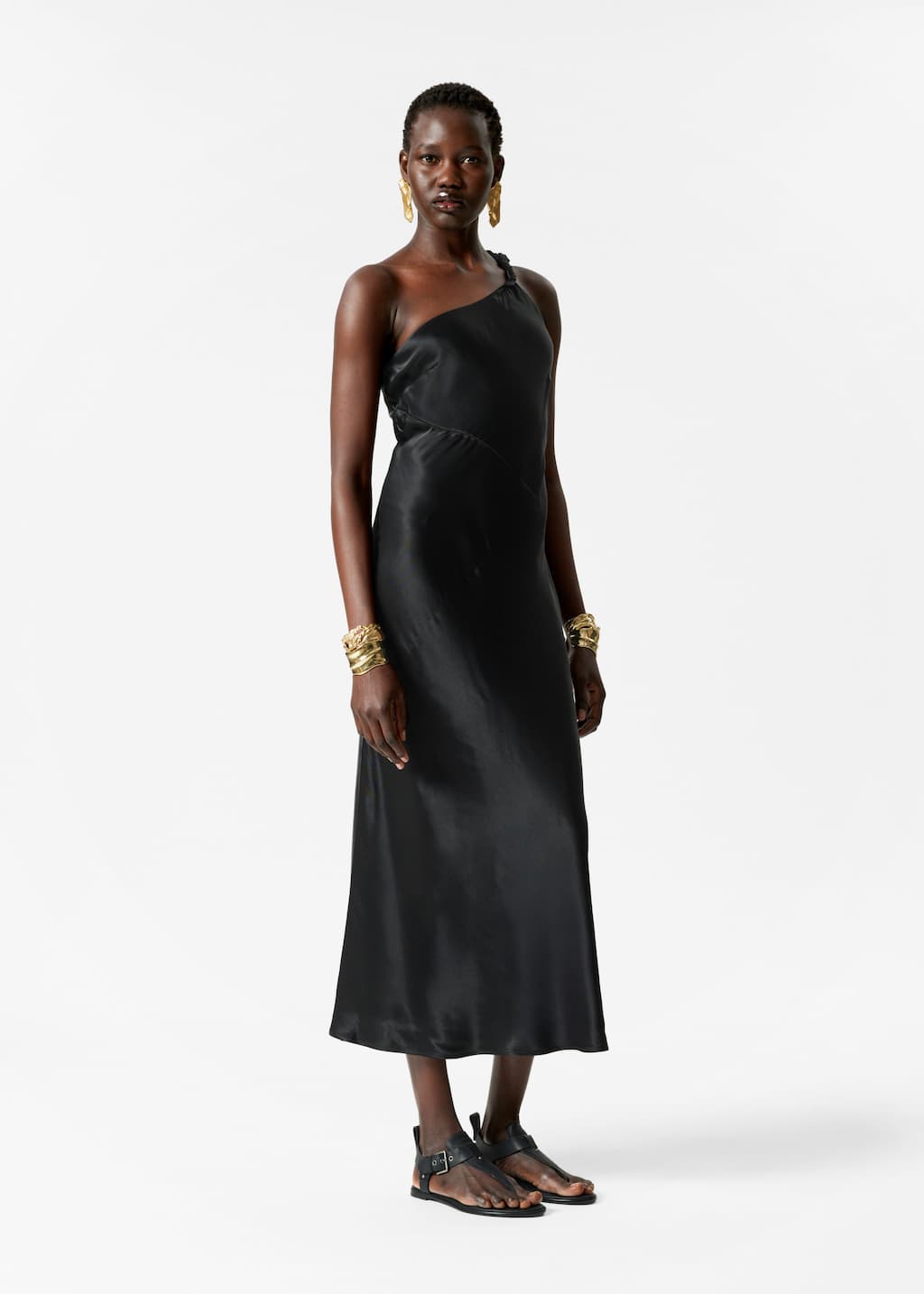 Image of One-Shoulder Satin Midi Dress