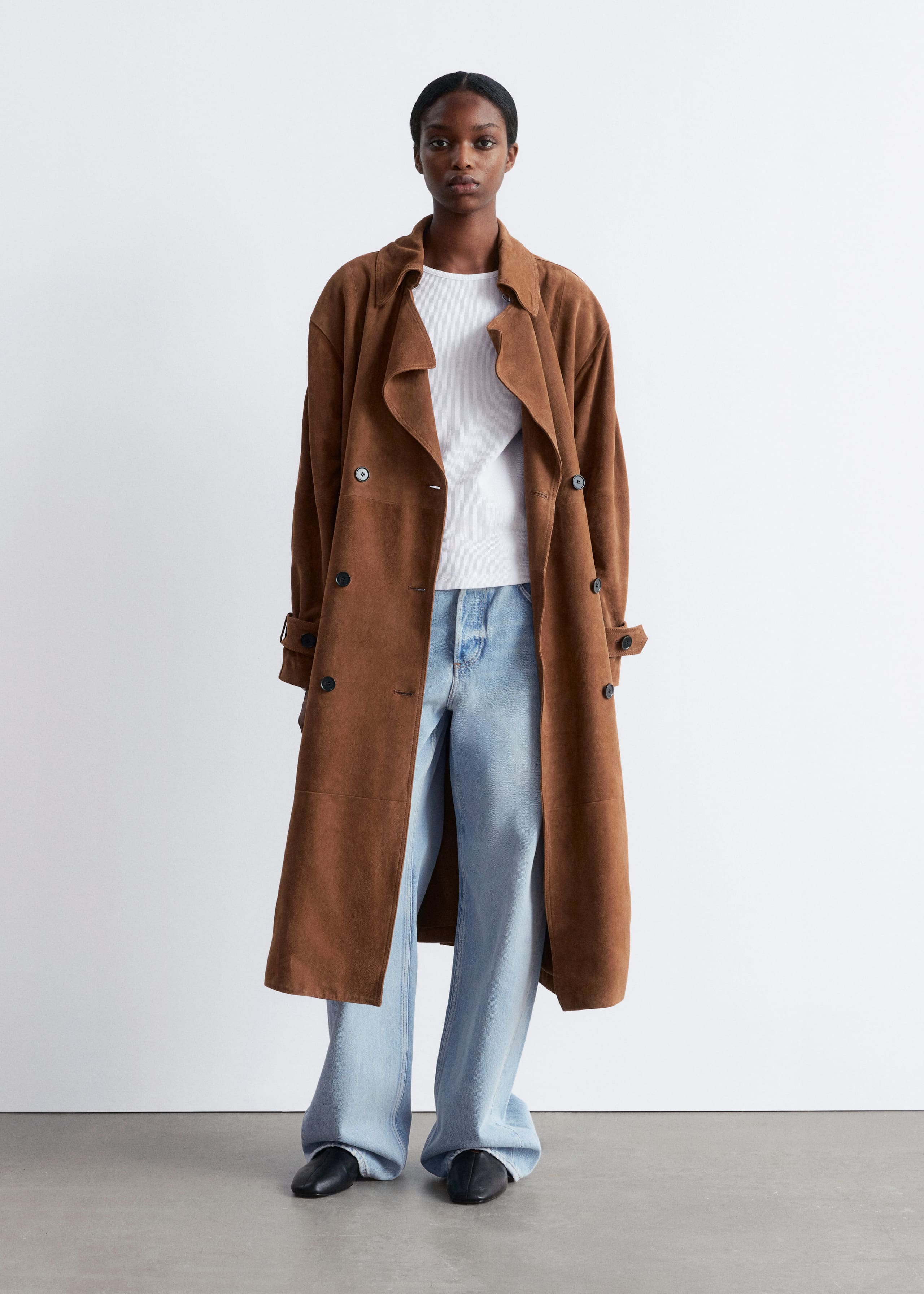 Maxigabardina de ante - Marrón - Lookbook