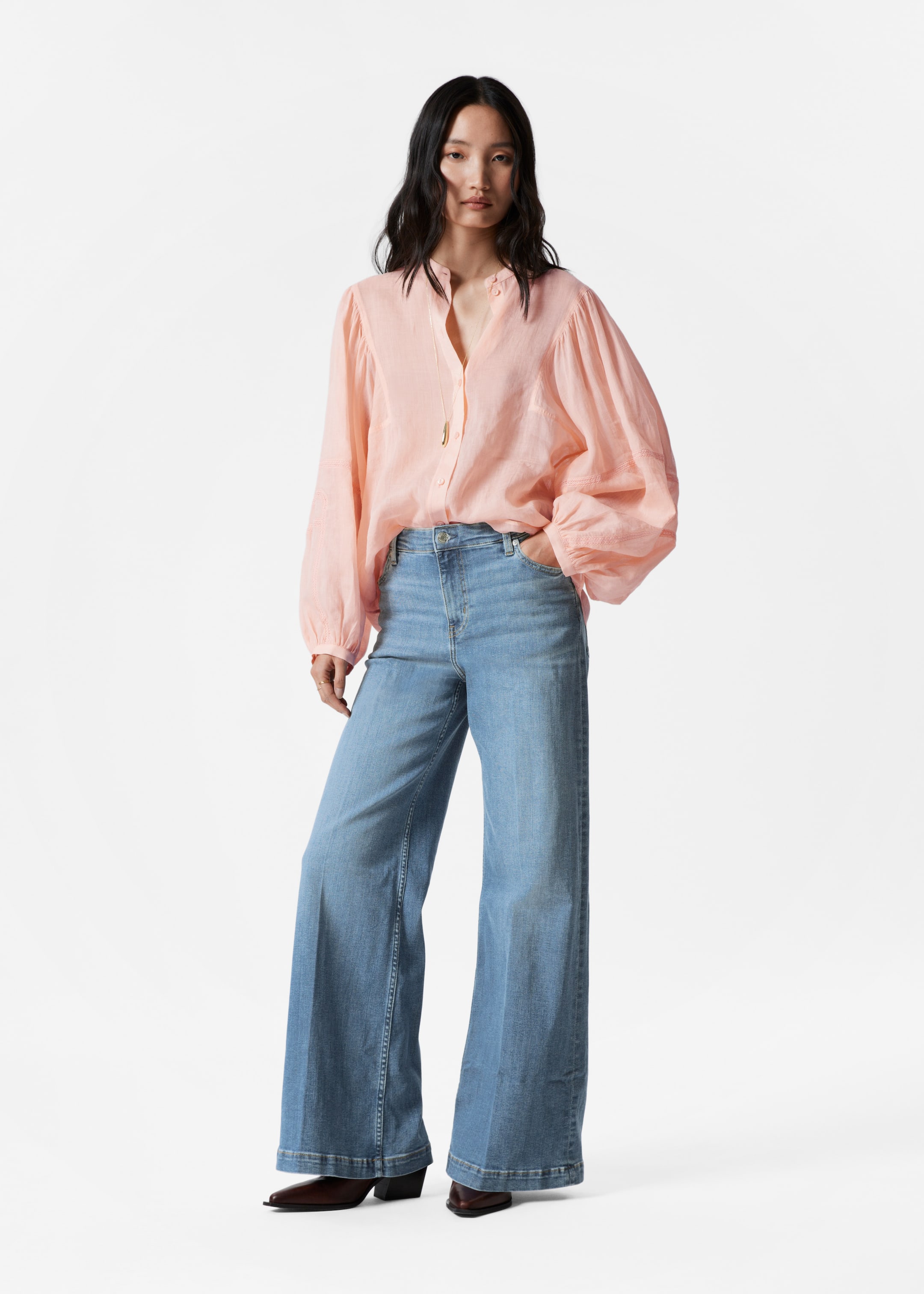 Zobacz większy obraz: Bluzka z obszernymi rękawami - Brzoskwiniowy - ONA | H&M PL 2