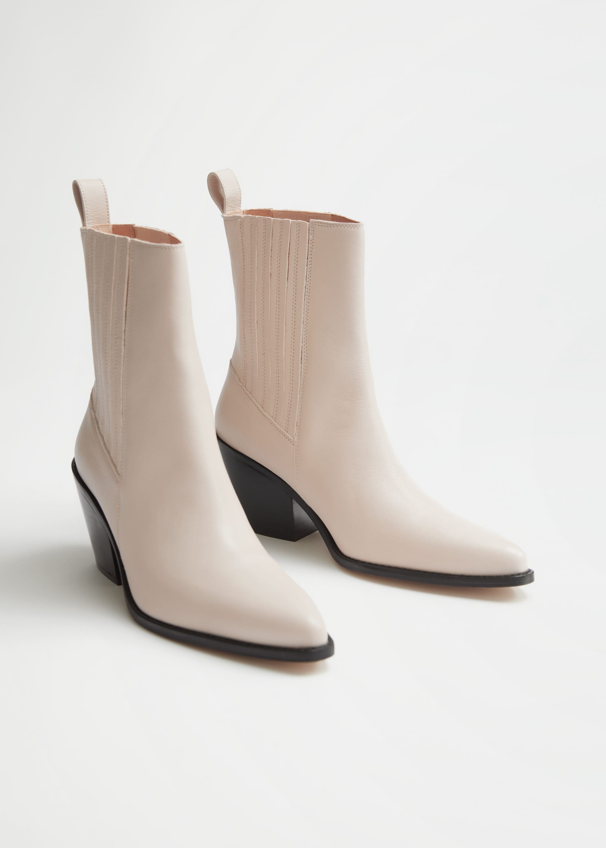 Pointed Leather Western Boots - Cream - Natura morta
