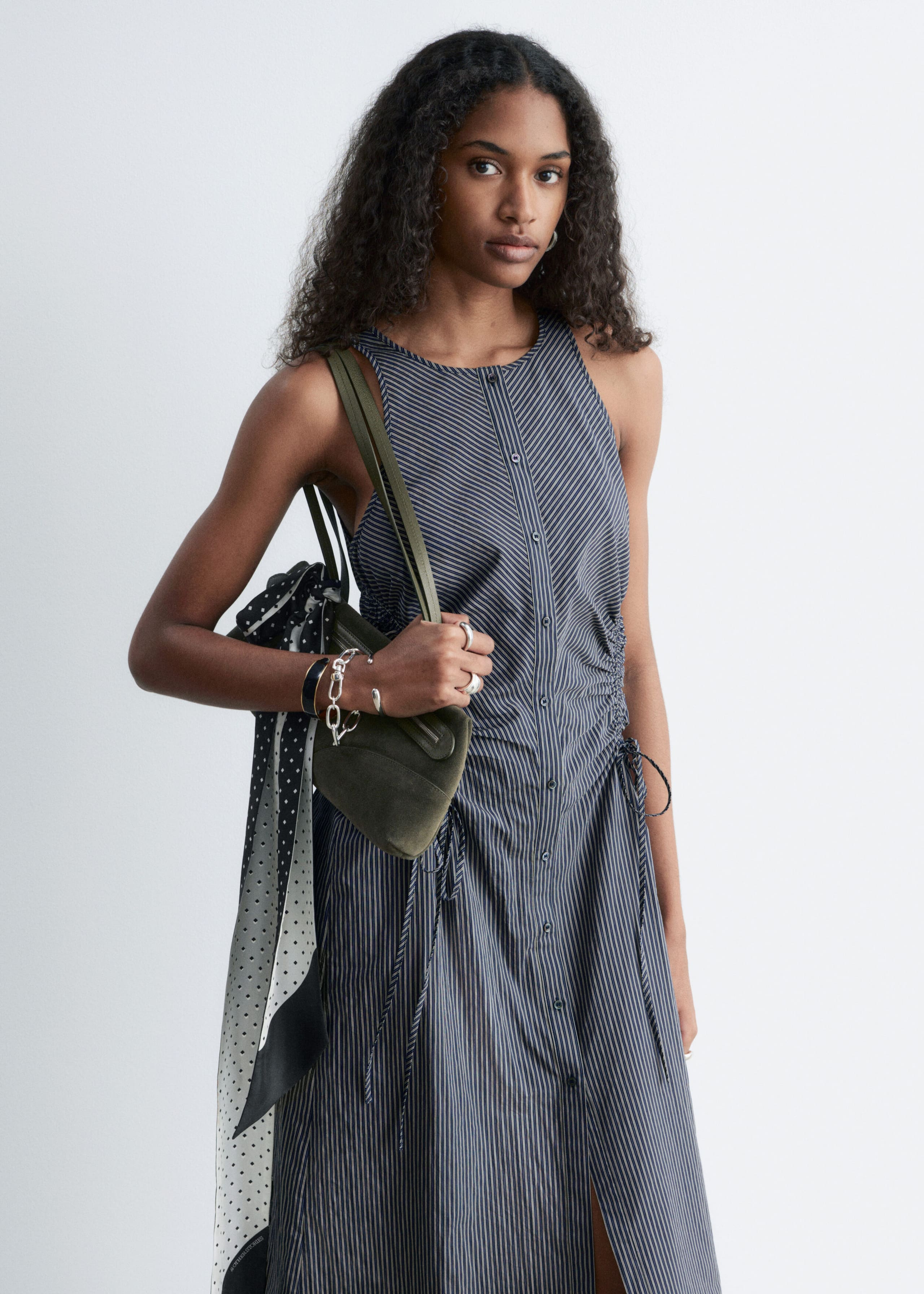 Image of Abito midi senza maniche con coulisse