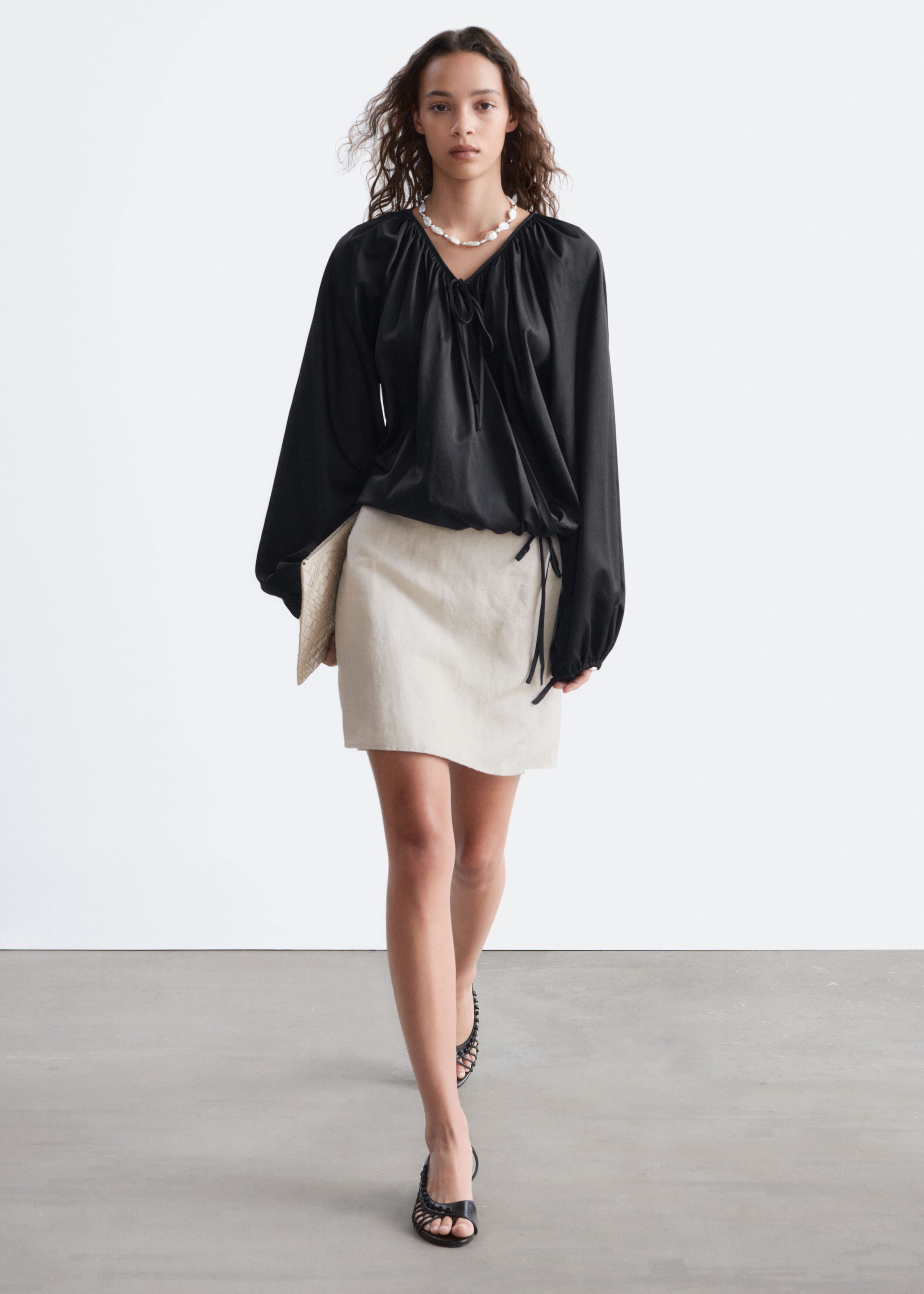 Wrap Cotton Blouse - Black - Lookbook