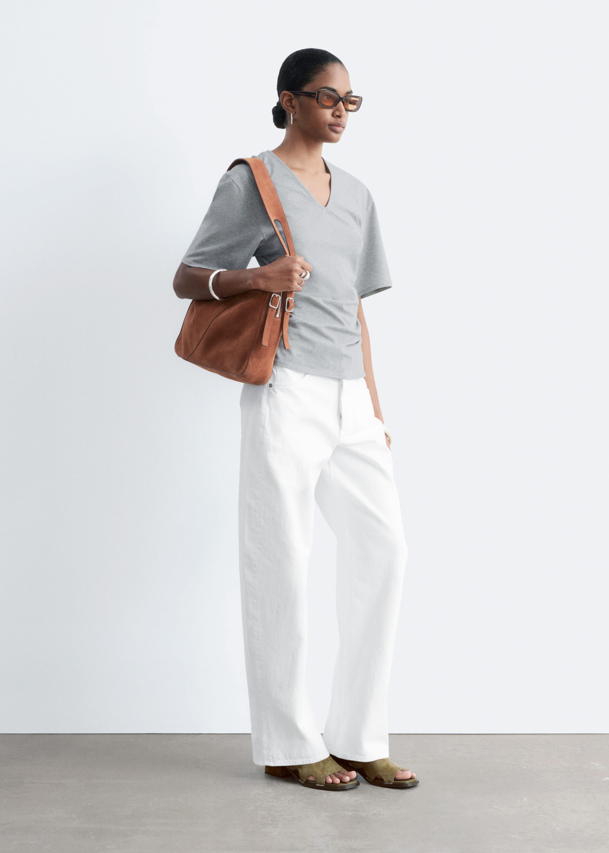 Image of Gathered V-Neck T-Shirt