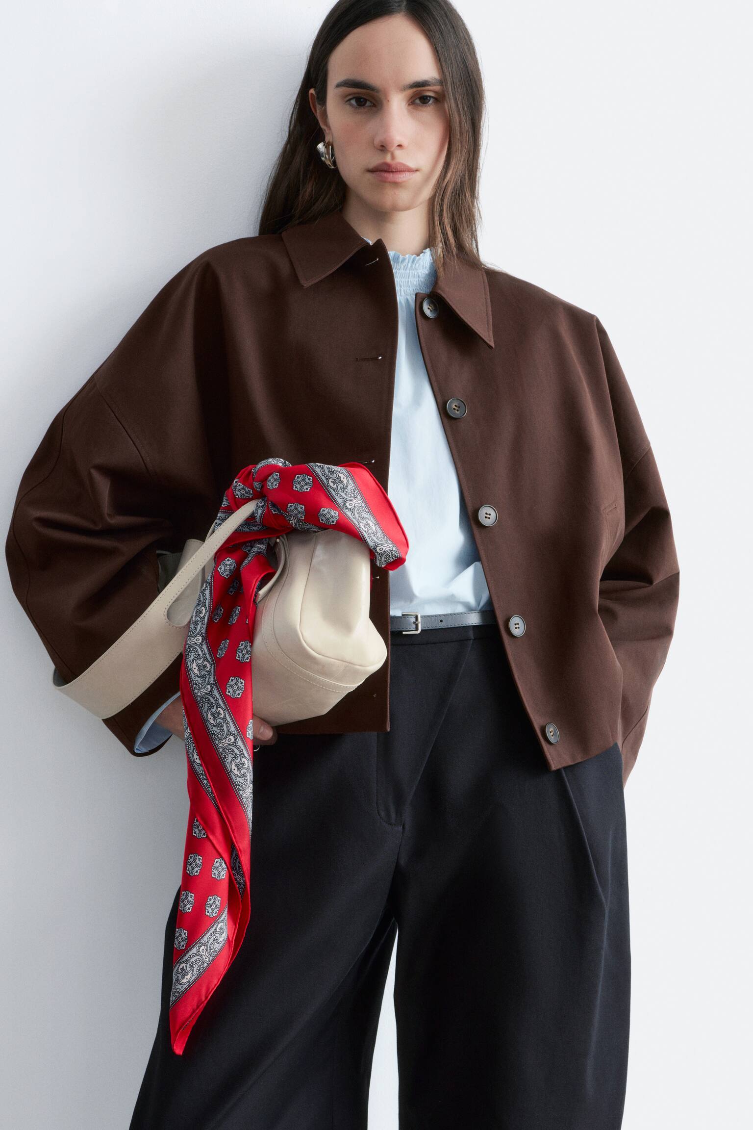 Krátká bavlněná bunda - Tmavě hnědá/Béžová - 7