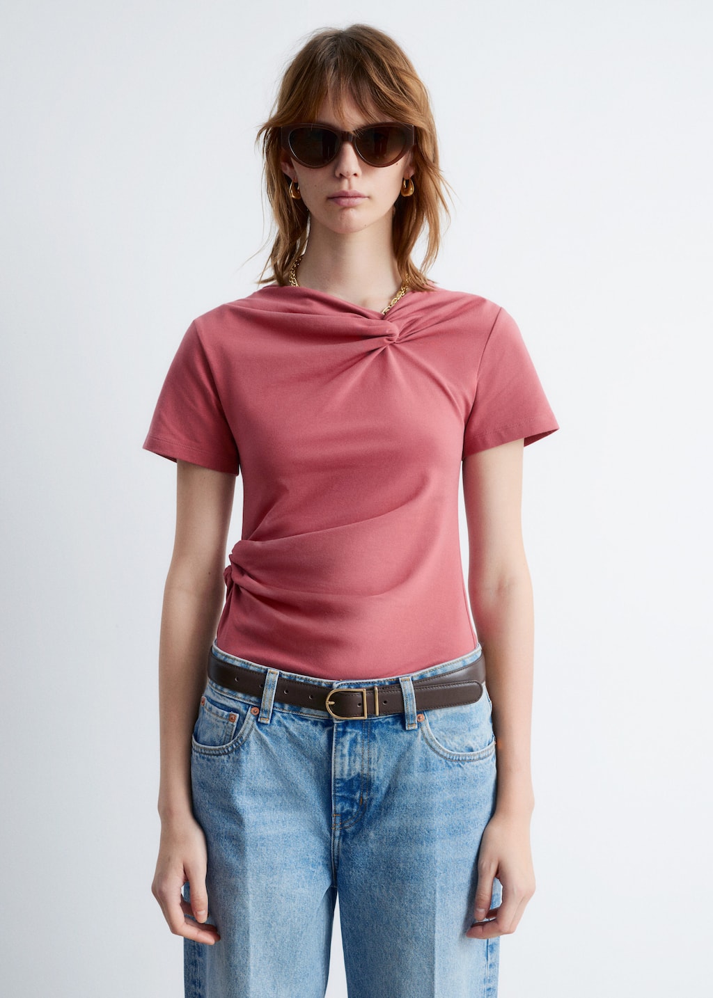 Twist-Detail T-shirt - Khaki Green - Lookbook