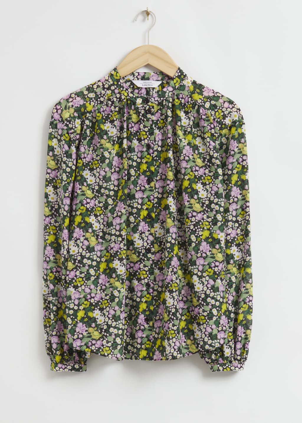 Printed Silk Blend Blouse - Black Floral - Still Life