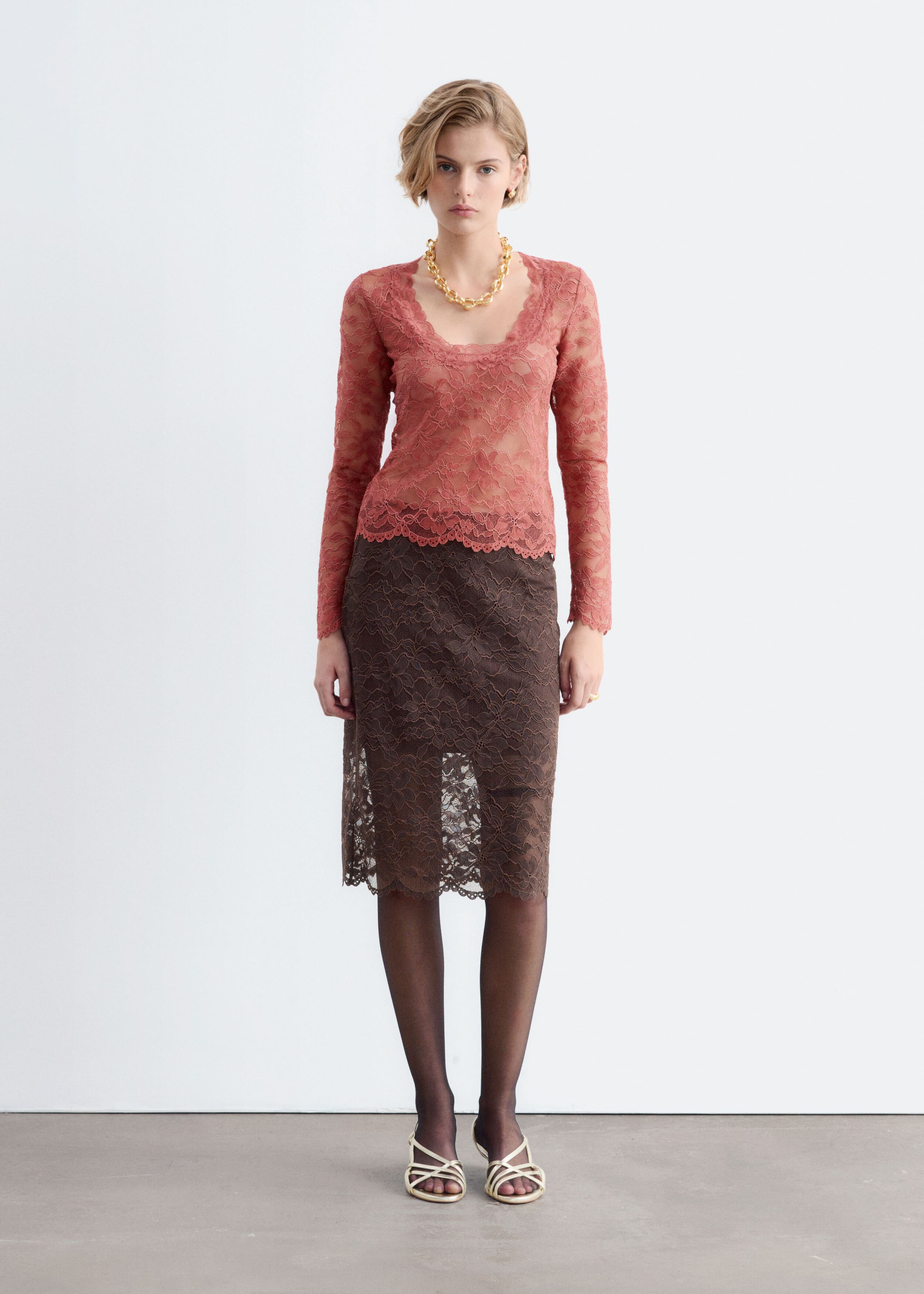 Lace Scoop-Neck Top - Red - Lookbook