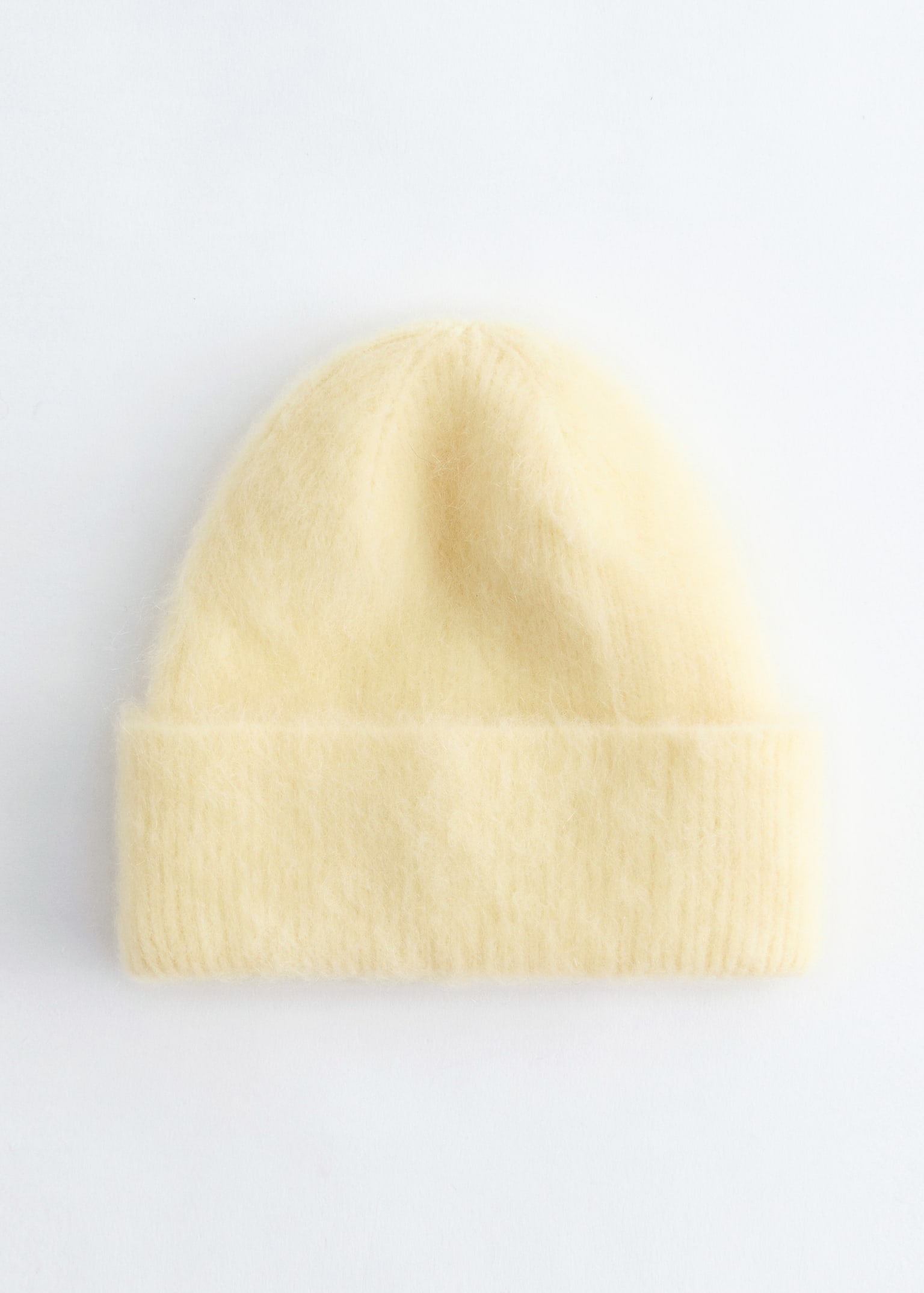 Mohair-Blend Brushed Beanie - Light Yellow