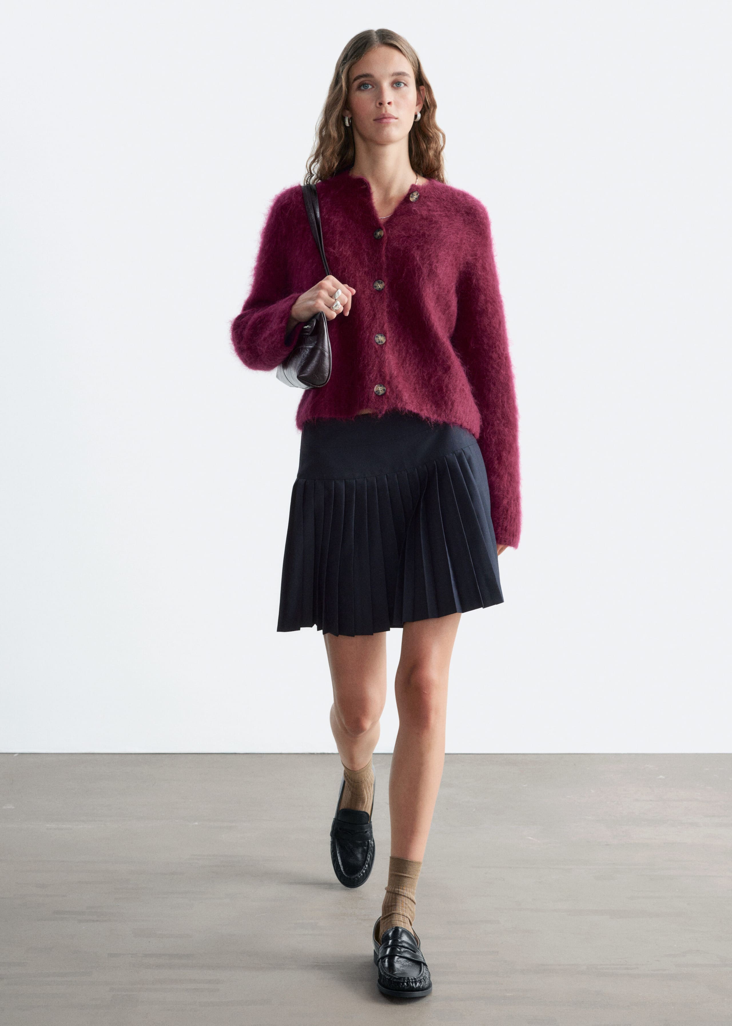 Mohair Blend Cardigan - Dark Grey - Lookbook