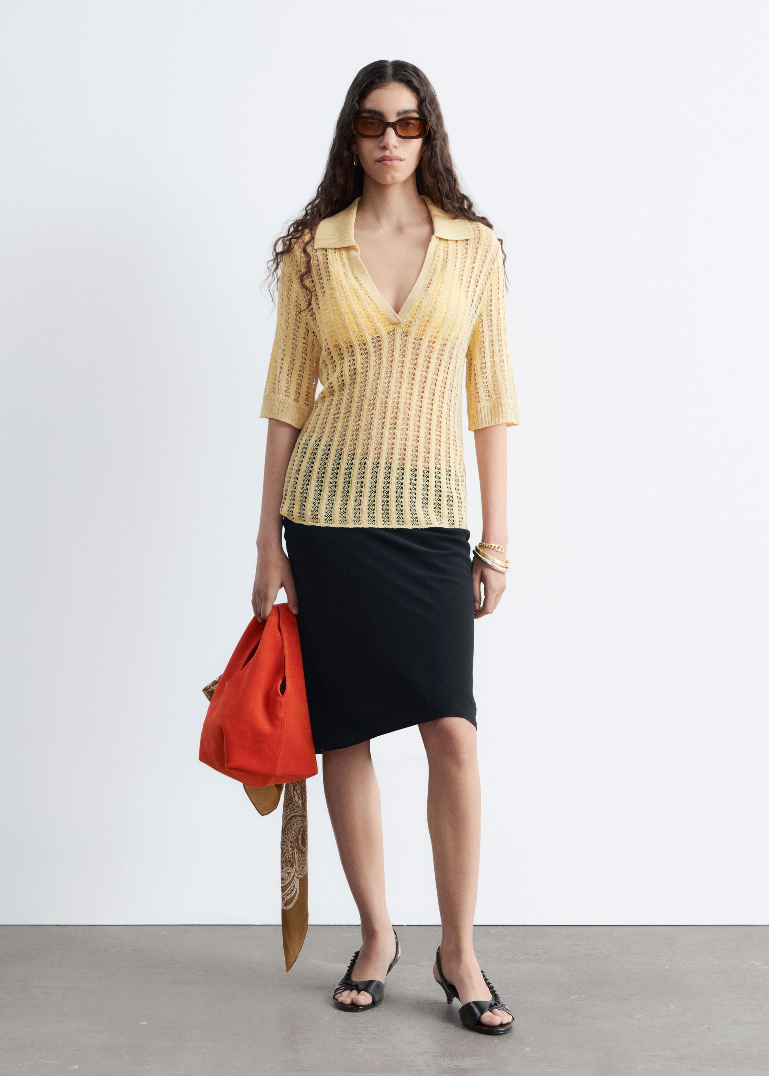 Open-Knit Polo Top - Yellow - Lookbook
