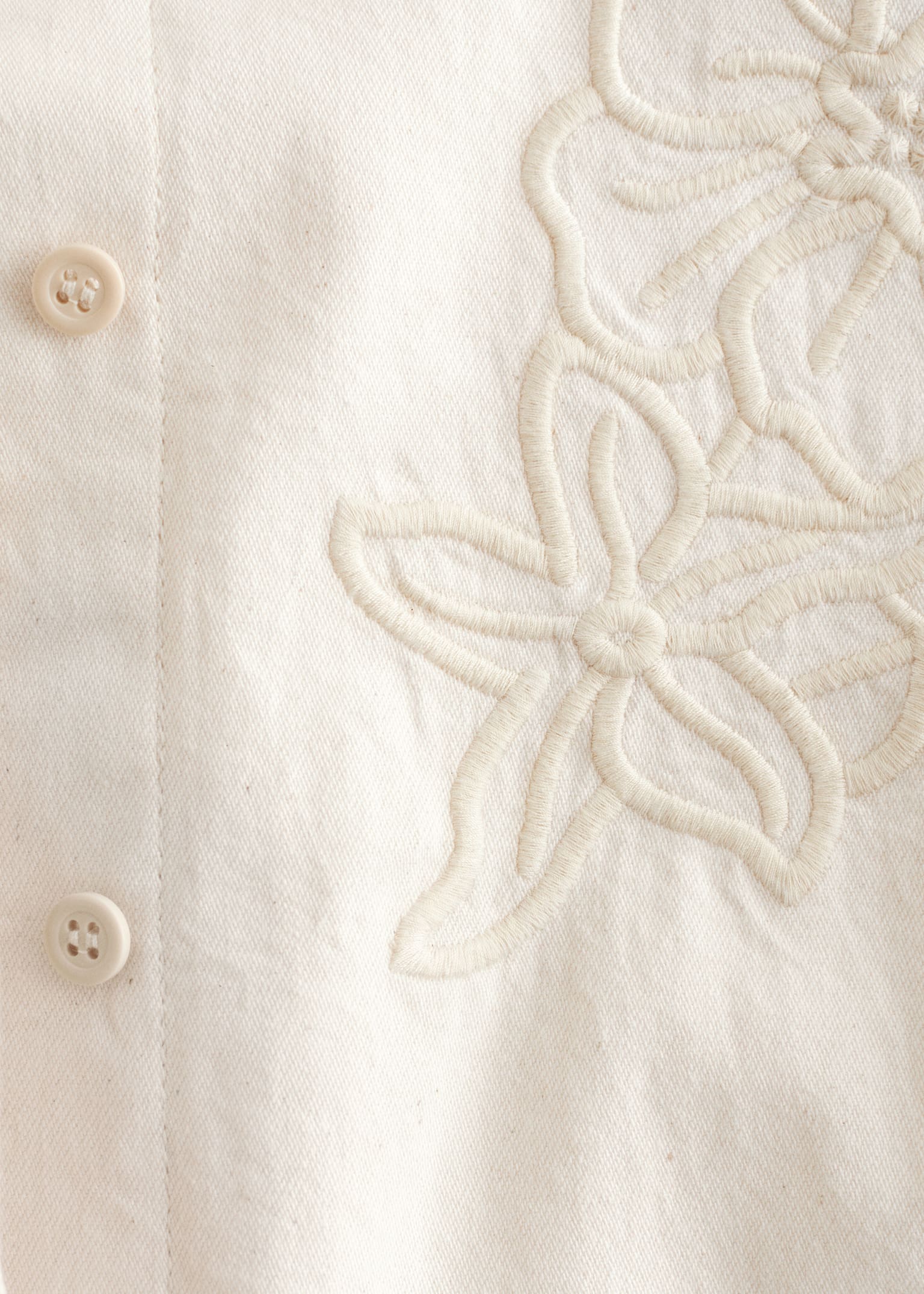 Brodert denimskjorte - Krem - 3