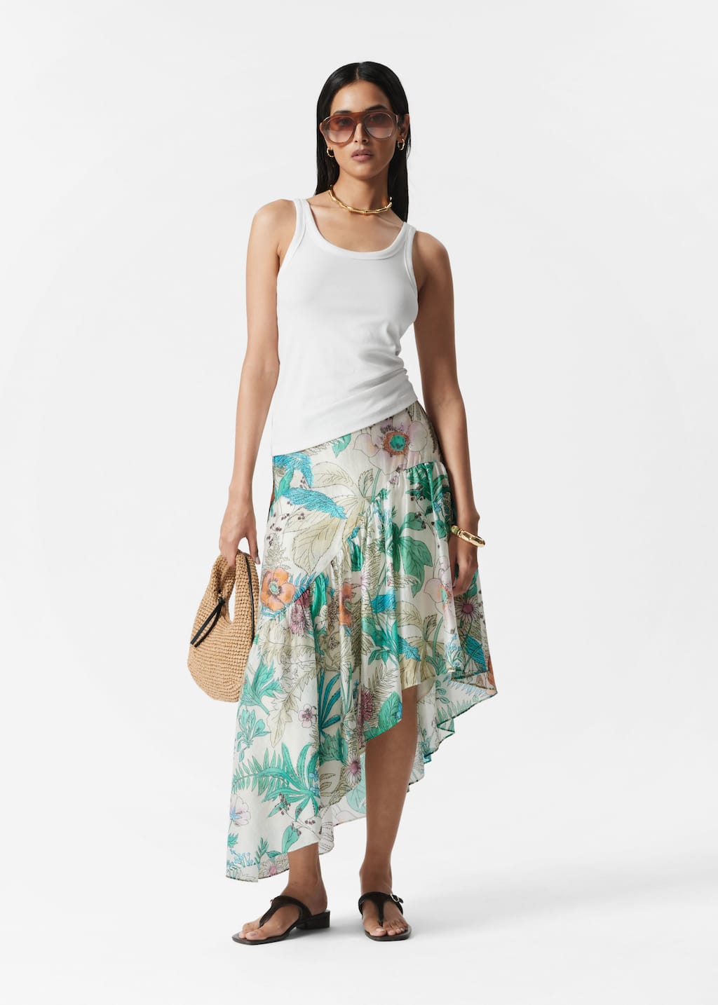 Image of Falda midi asimétrica con volantes