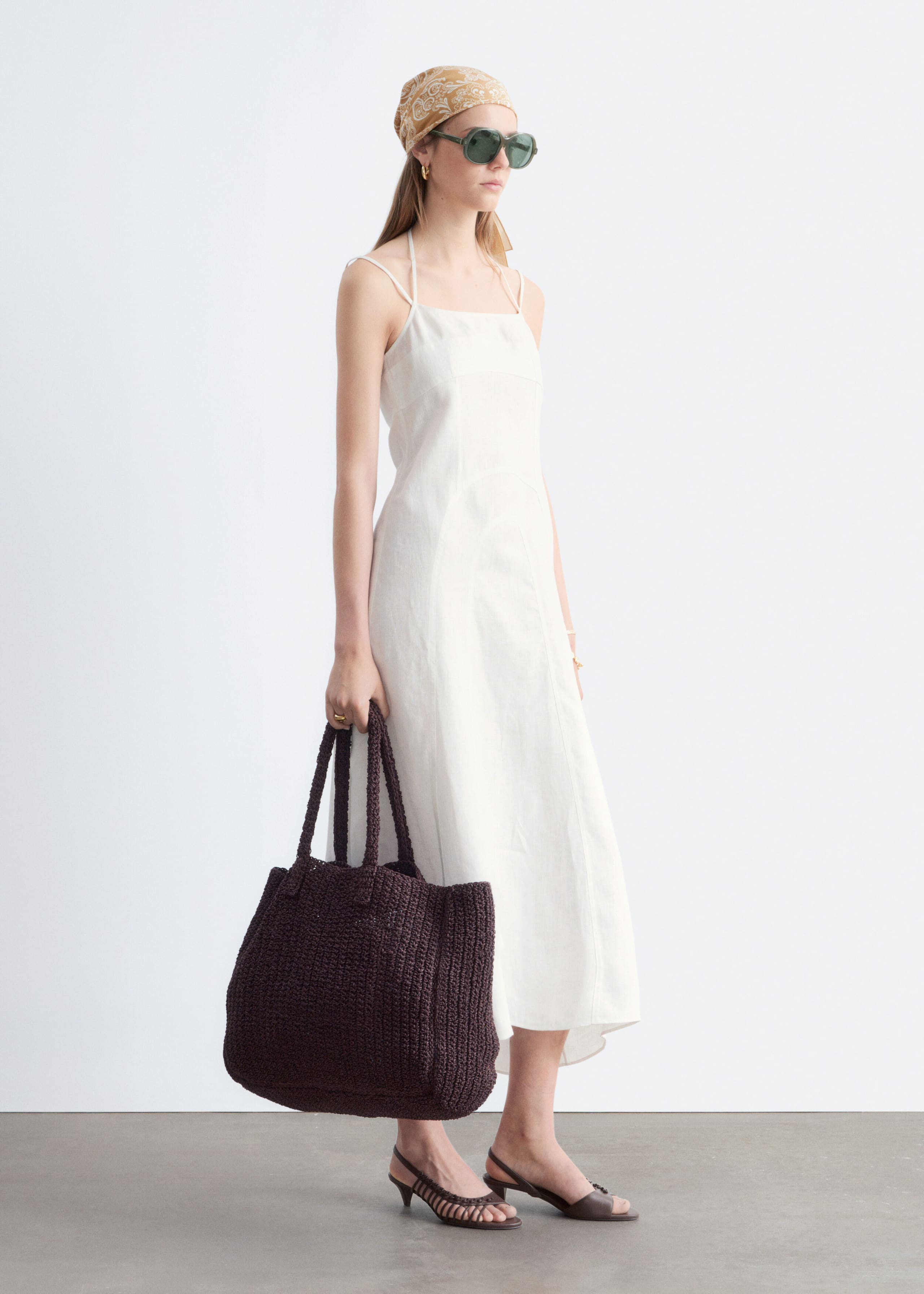 Linen Midi Dress - White - Lookbook