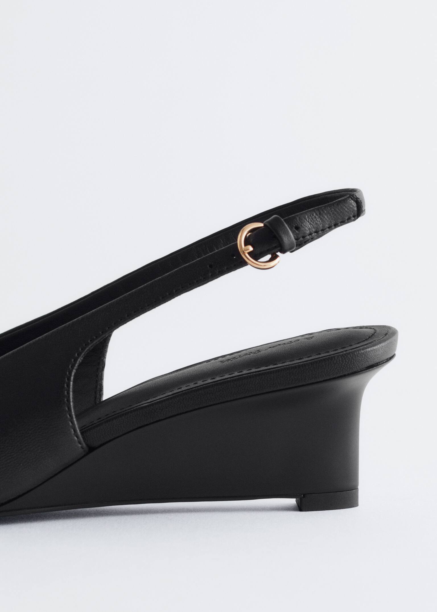 Leather Wedge Slingback Pumps - Negru/Șarpe Gri - 5