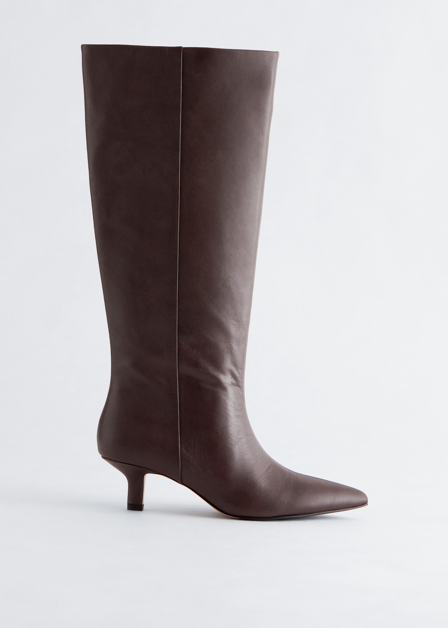 Kitten Heel Leather Knee Boots - Dark Brown/Black/Light Beige Snake