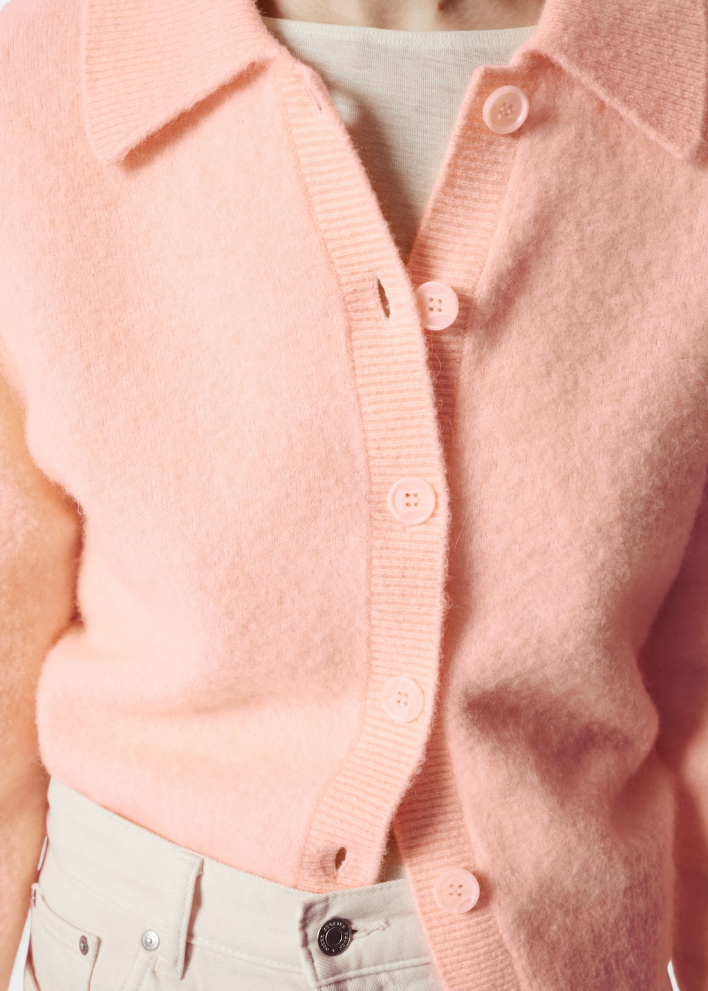 Collared Knit Cardigan - Peach - Lookbook
