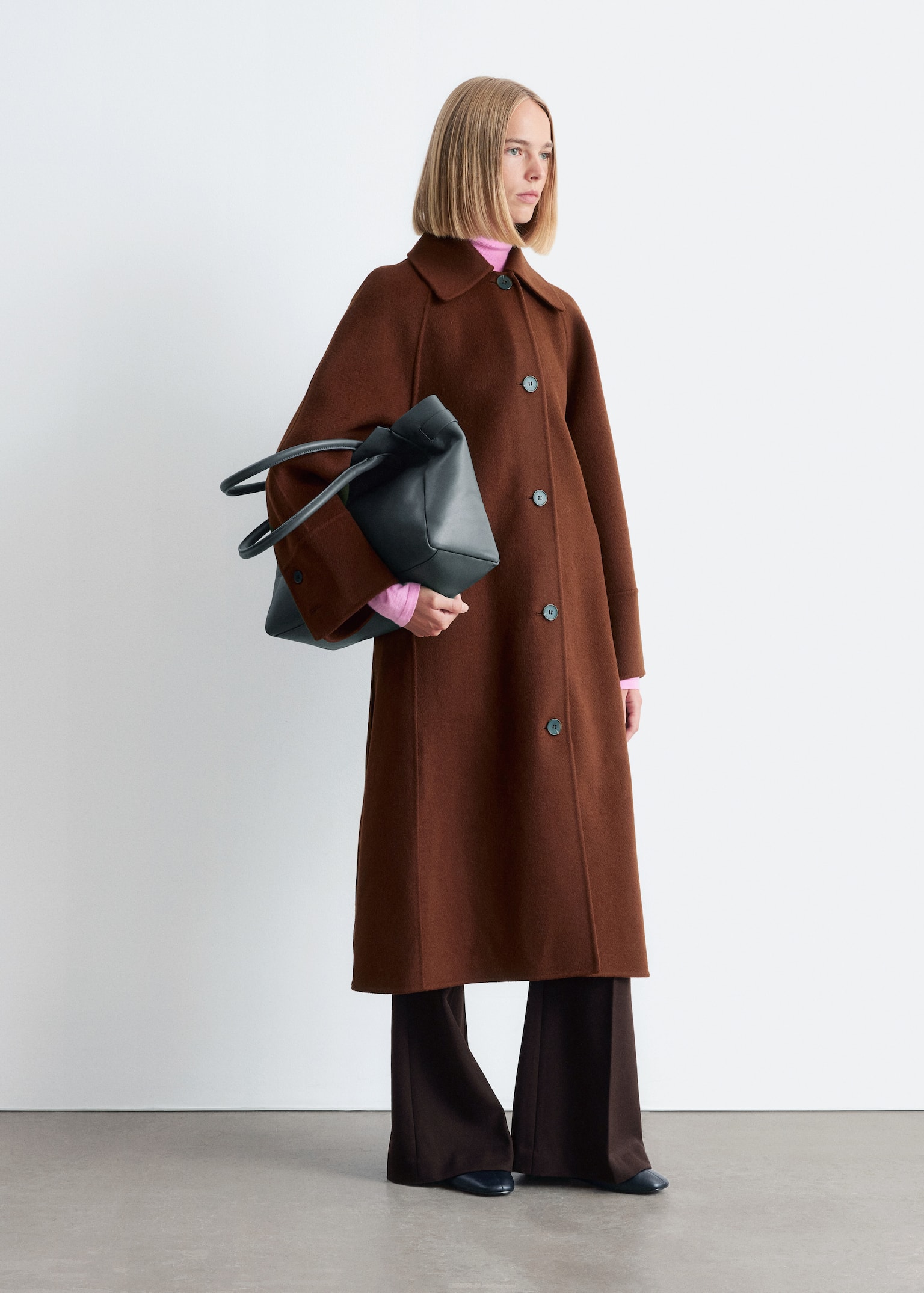 Carcoat aus Wolle mit Bindegürtel - Braun