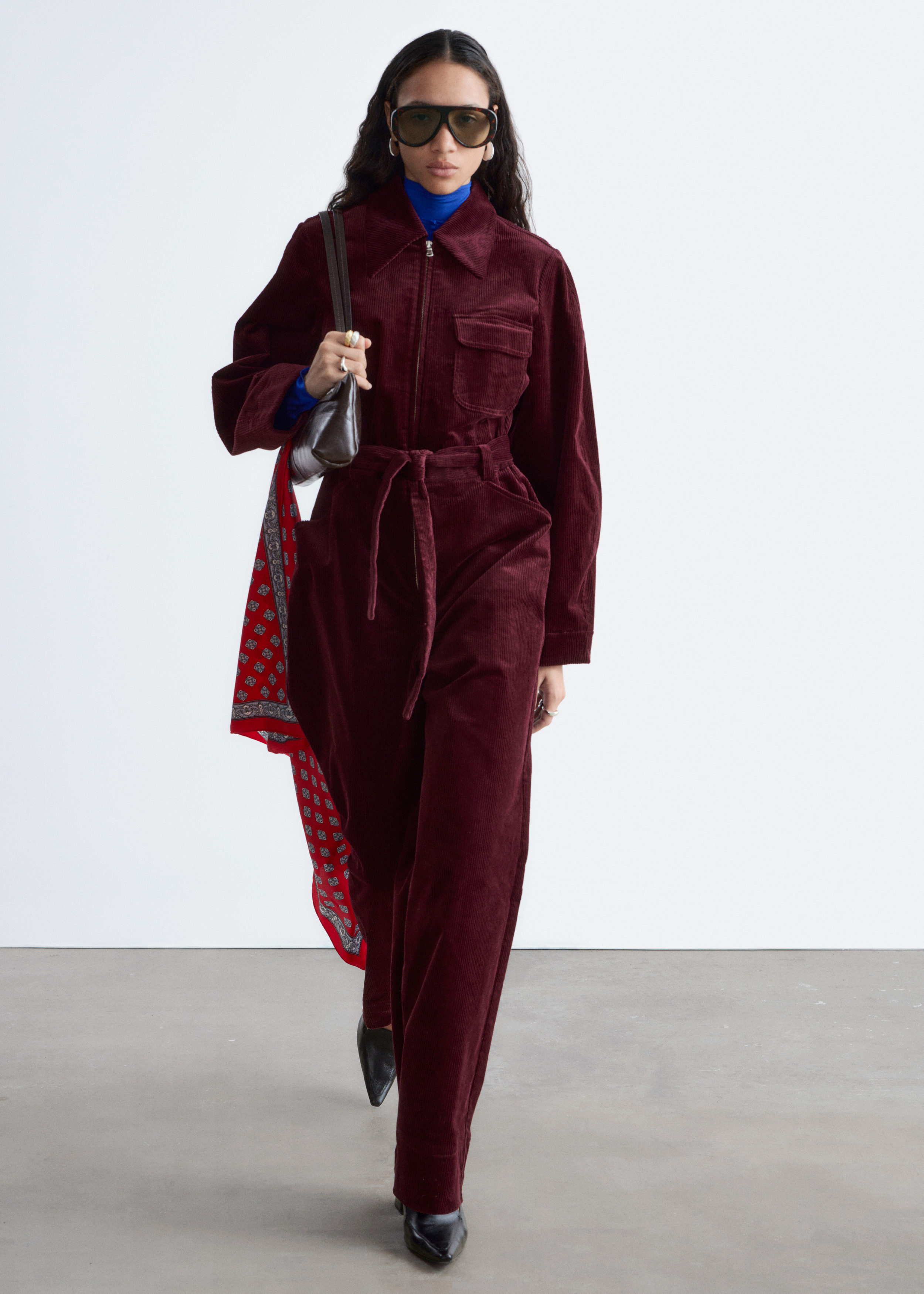Belted Corduroy Jumpsuit - Burgundy - & Other Stories GG