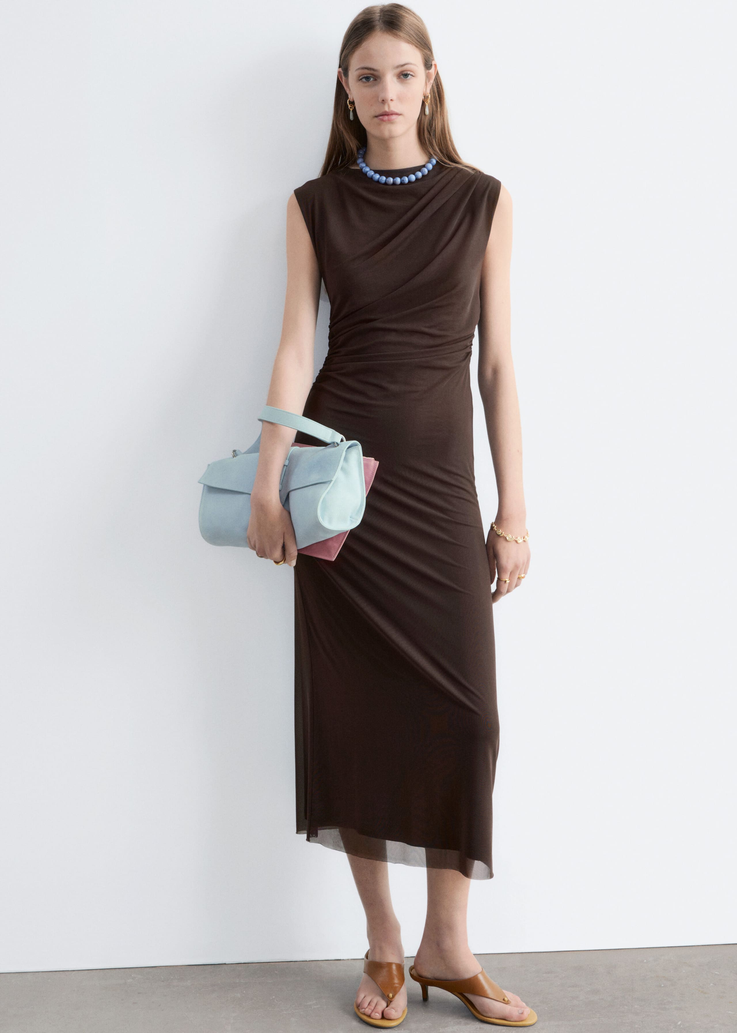 Sleeveless Draped Maxi Dress - Dark Brown - Lookbook