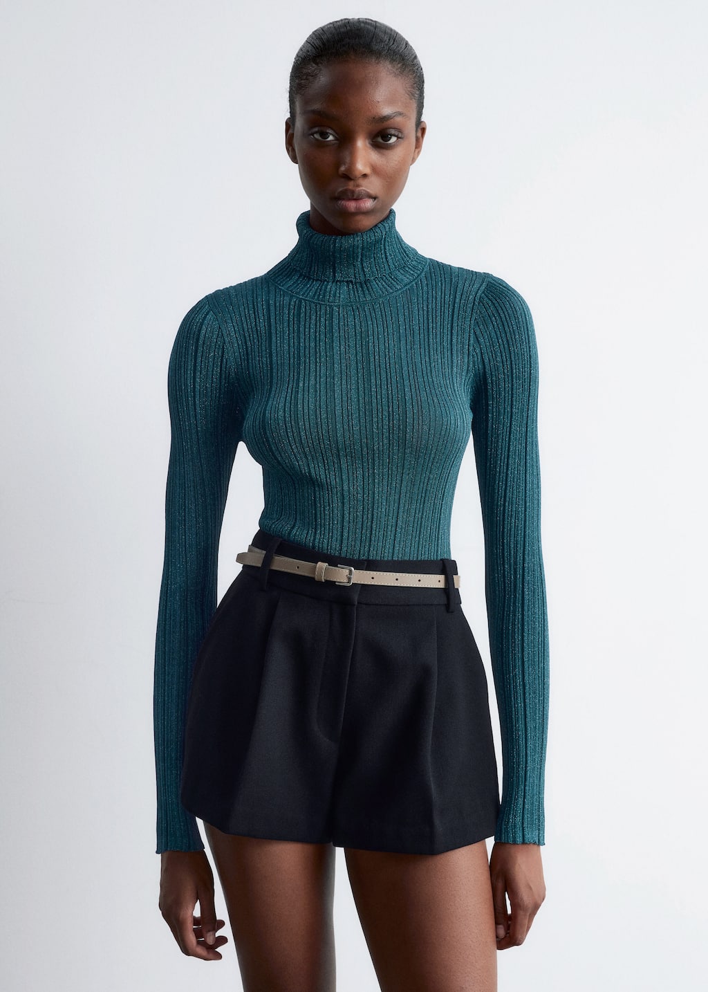Image of Rib-Knit Lurex Turtleneck