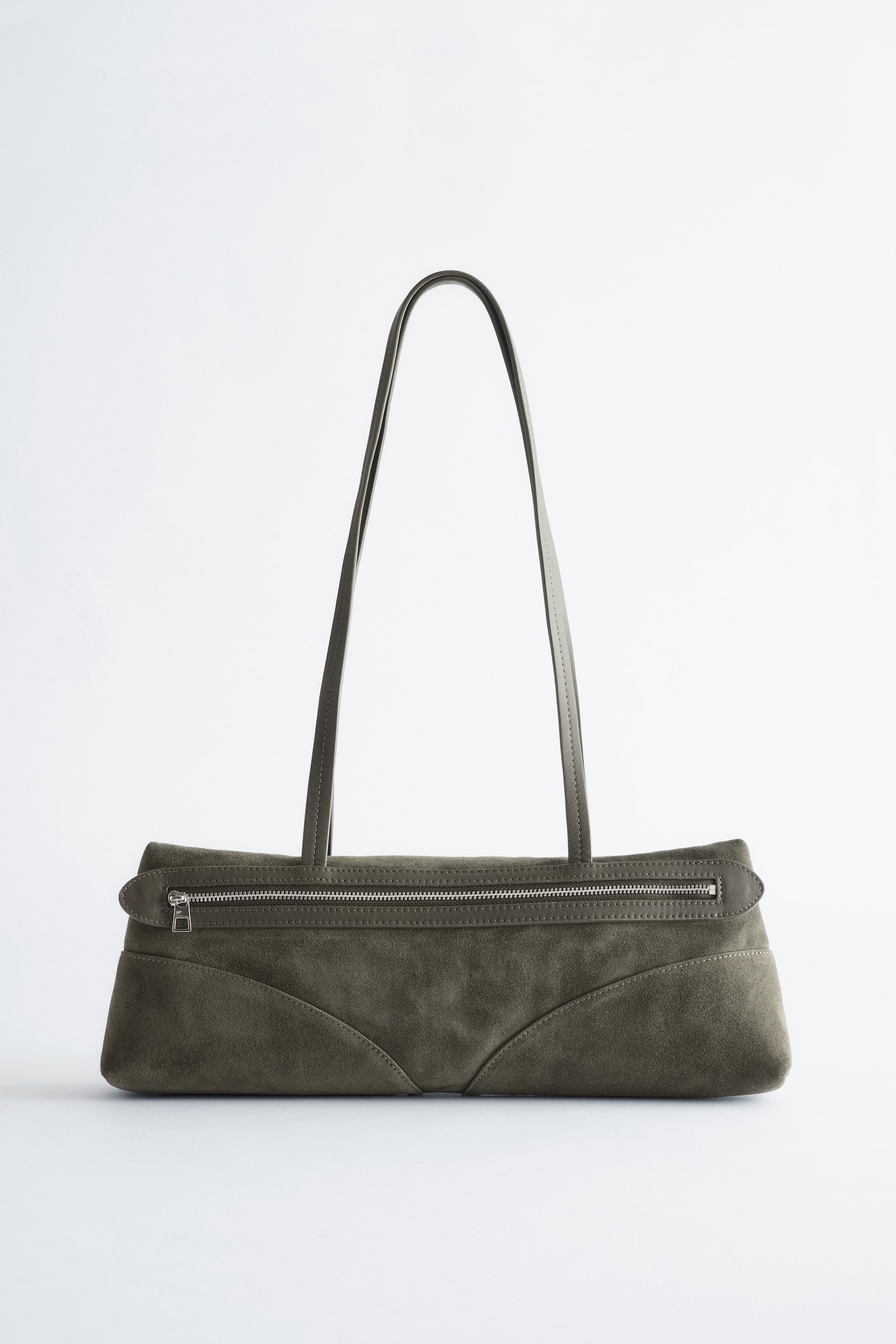 Slim Leather Shoulder Bag - Camurça verde caqui/Couro castanho escuro/Bright Yellow Suede