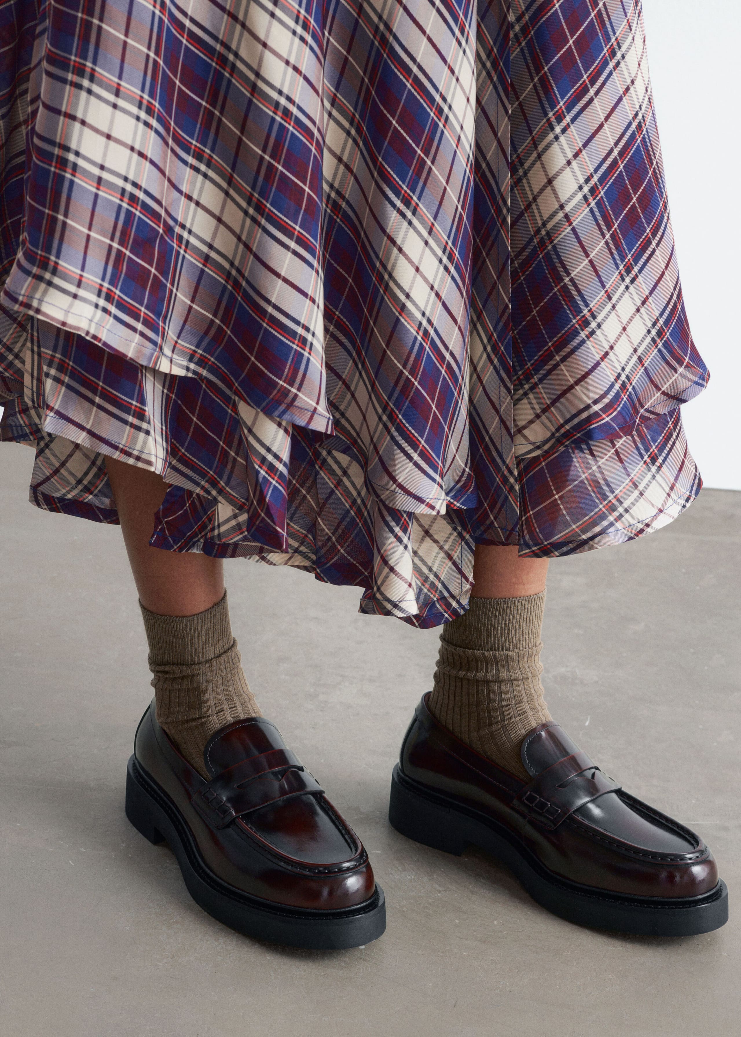 Leren loafers met dikke zool - Donkerrood - Stilleven
