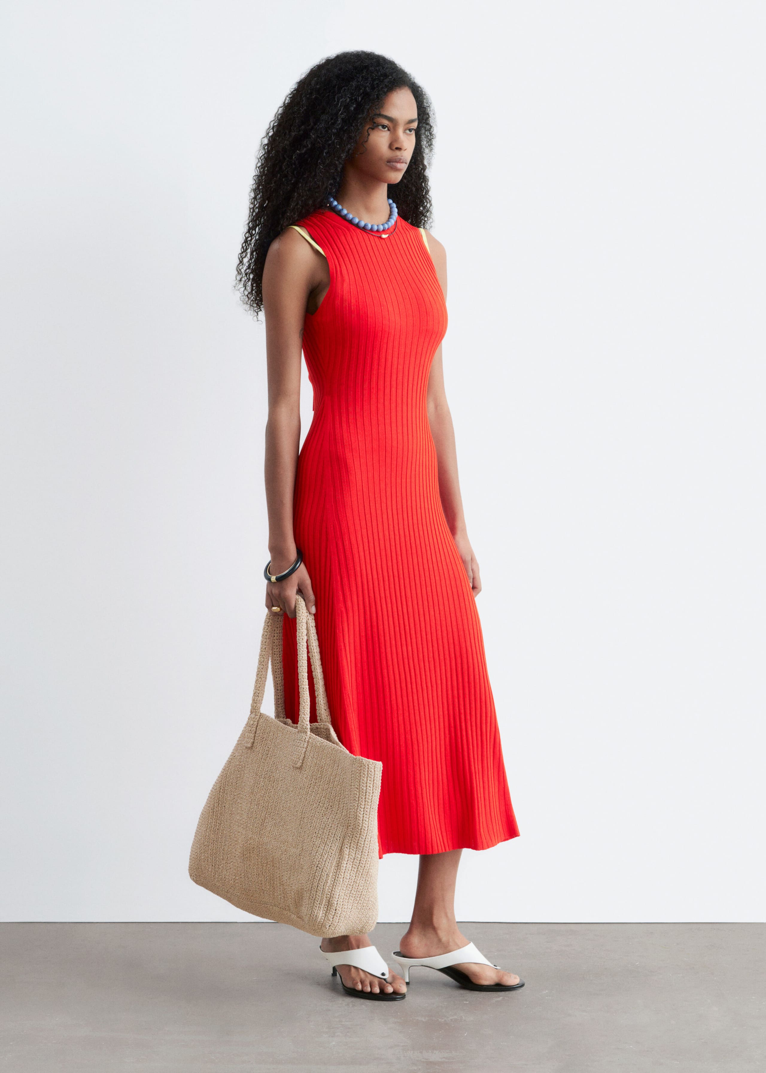 Ribbed Midi Dress - Off White - Lookbook