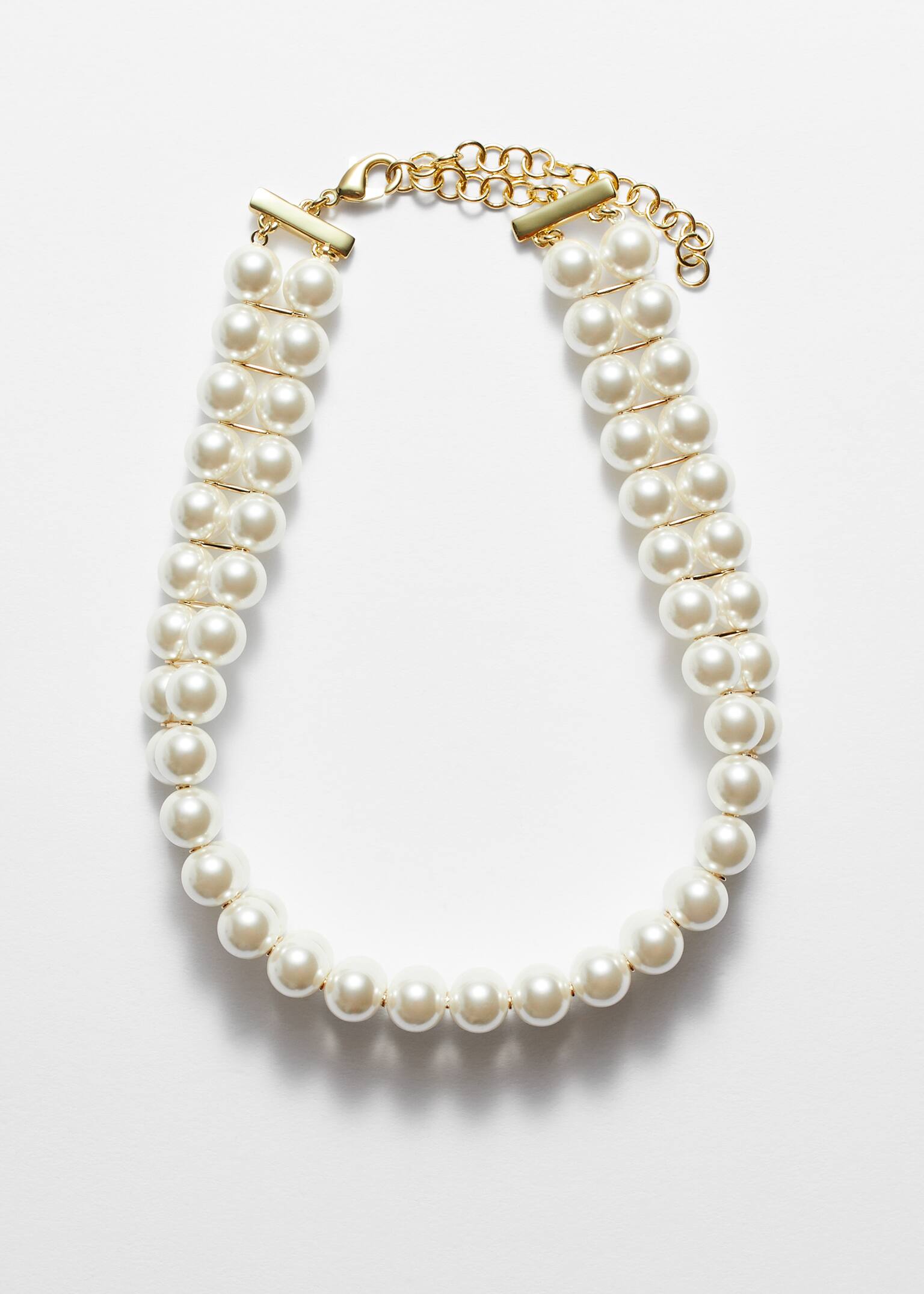 Choker con perle a doppia fila - Bianco/Crema
