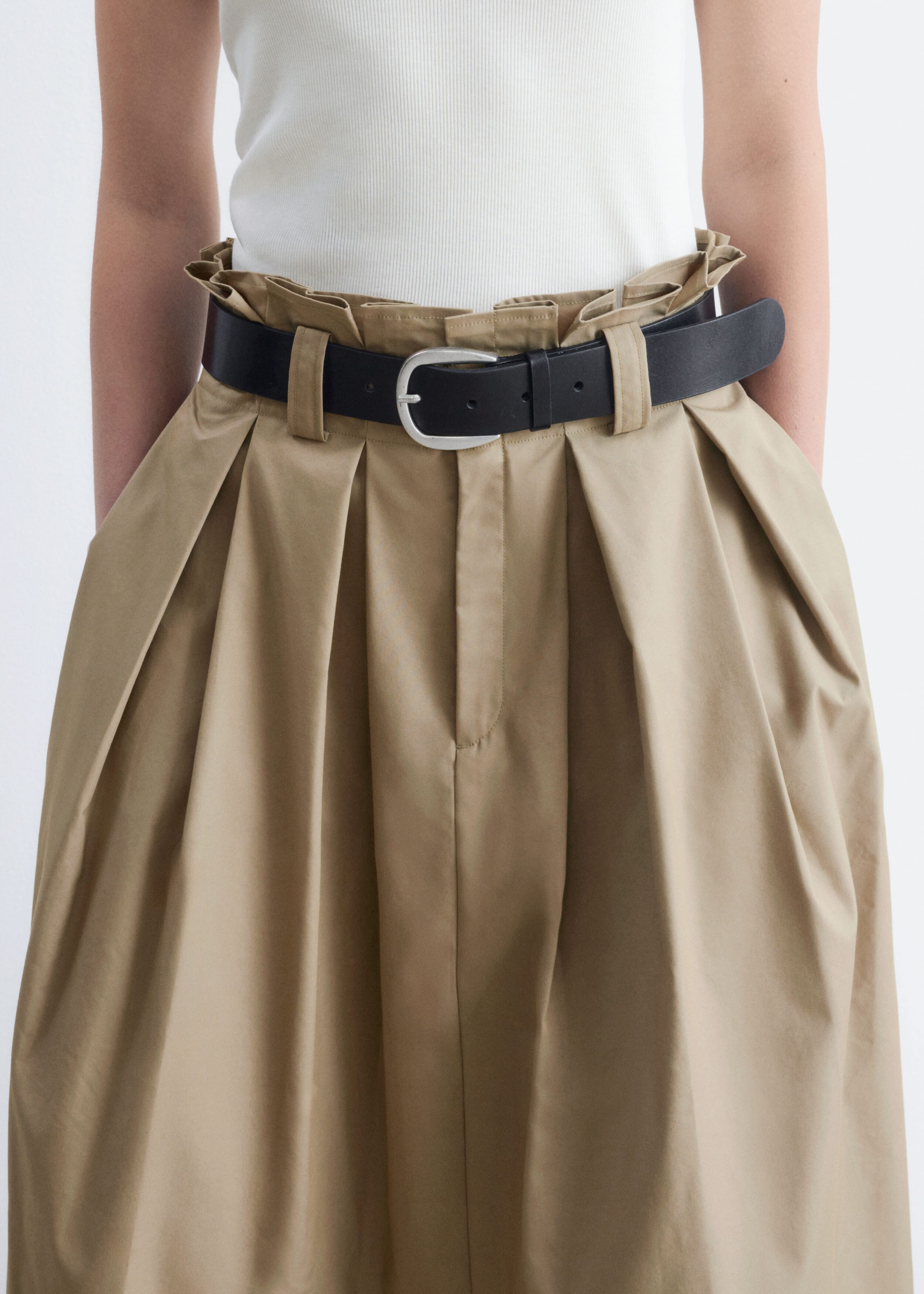 Pleated Midi Skirt - Beige - Lookbook